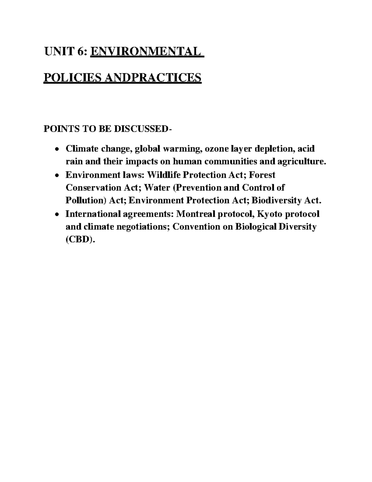 Notes to stud UNIT 6 Environmental Policies and Practices UNIT 6 ENVIRONMENTAL POLICIES AND