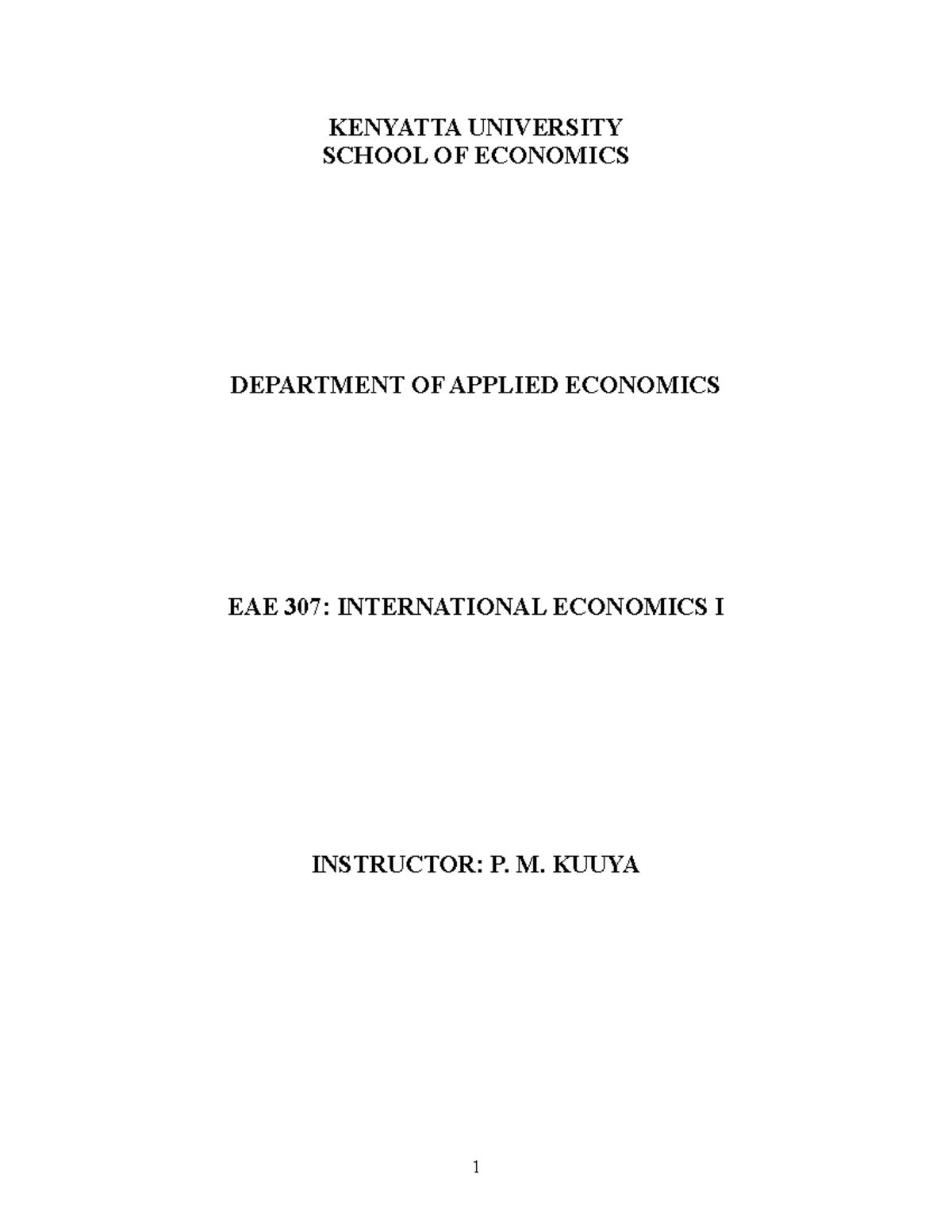 International economics - KENYATTA UNIVERSITY SCHOOL OF ECONOMICS ...