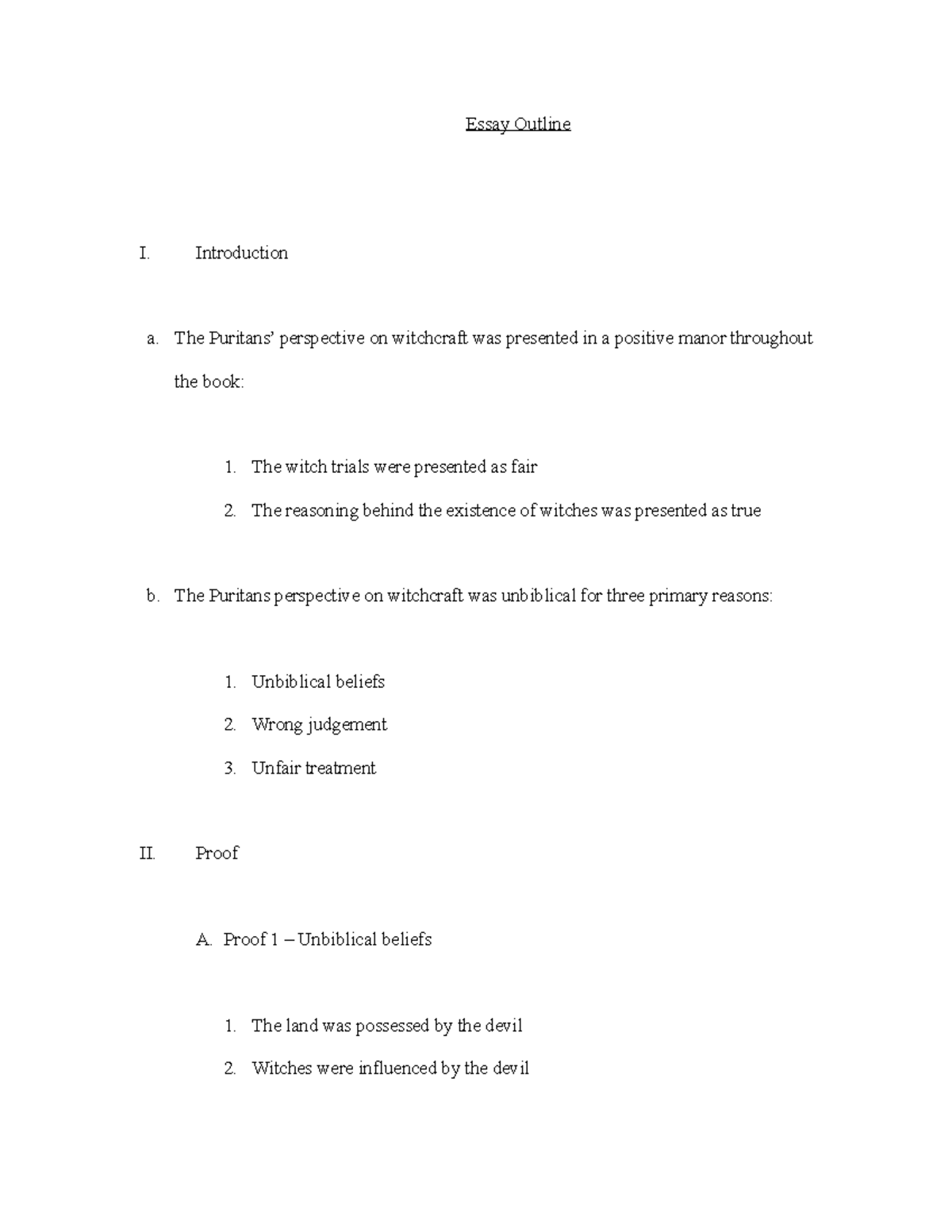 Rough Draft - English - Essay Outline I. Introduction a. The Puritans ...