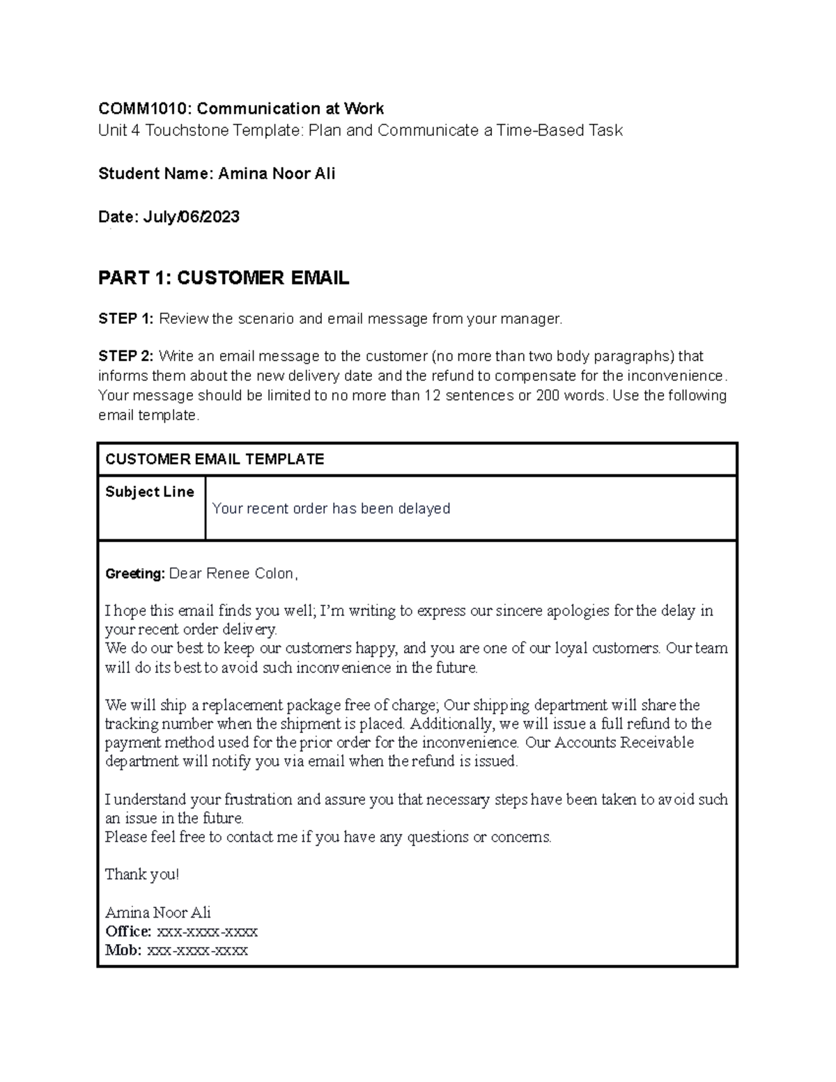 Unit 4 Touchstone - Communication at Work - Amina Noor Ali - COMM1010 ...