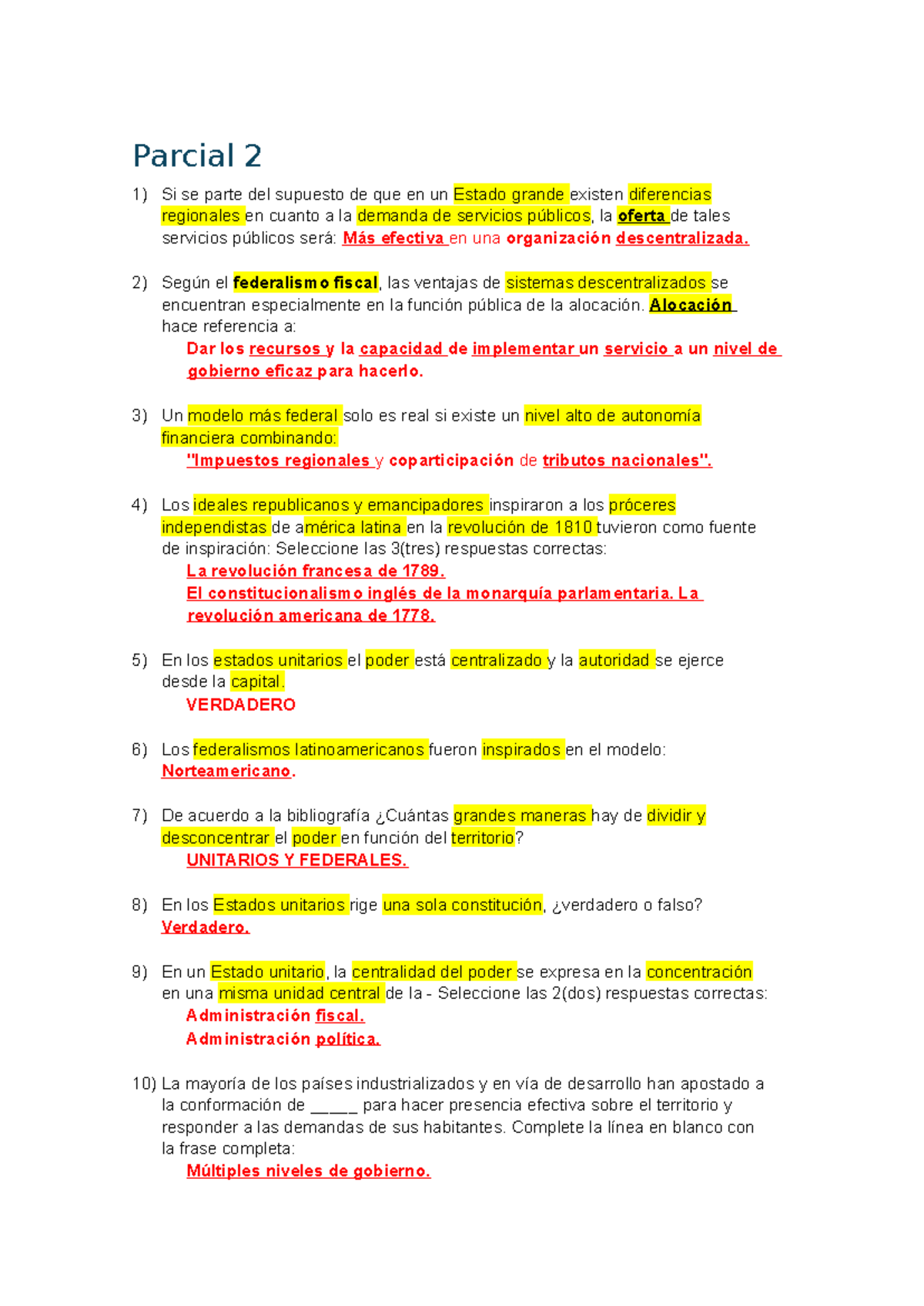 Sistemas Politicos Comparados Preguntero 2do Parcial - Parcial 2 Si Se ...