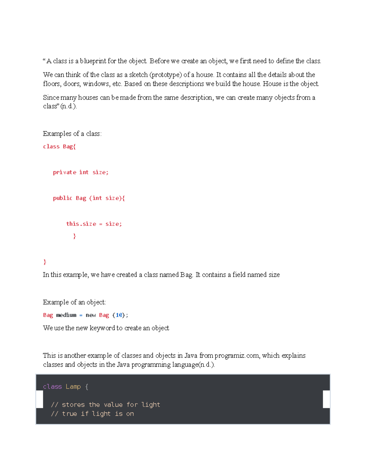 cs 1102 unite 4 answers - “A class is a blueprint for the object ...