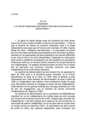 Td N 2 Dissertation Le Role De L Organisation Des Nations Unies Dans Le Processus De Studocu