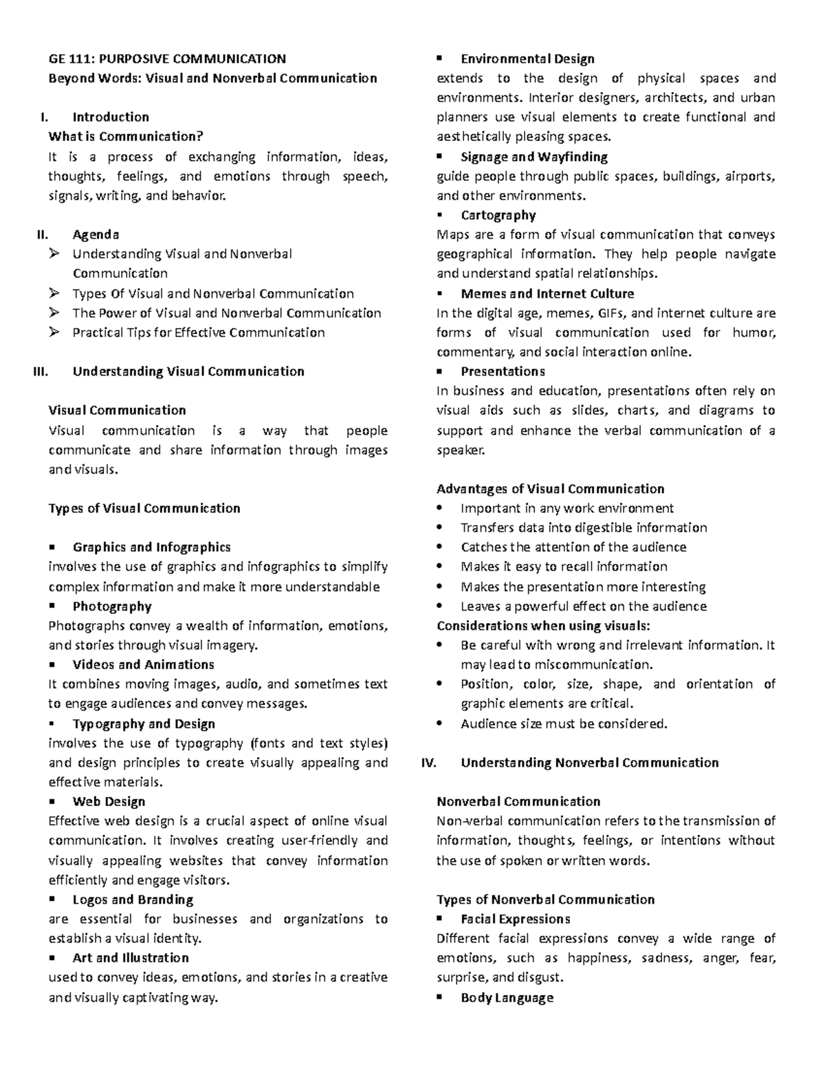 GE 111 Visual and Nonverbal Communication GE 111 PURPOSIVE