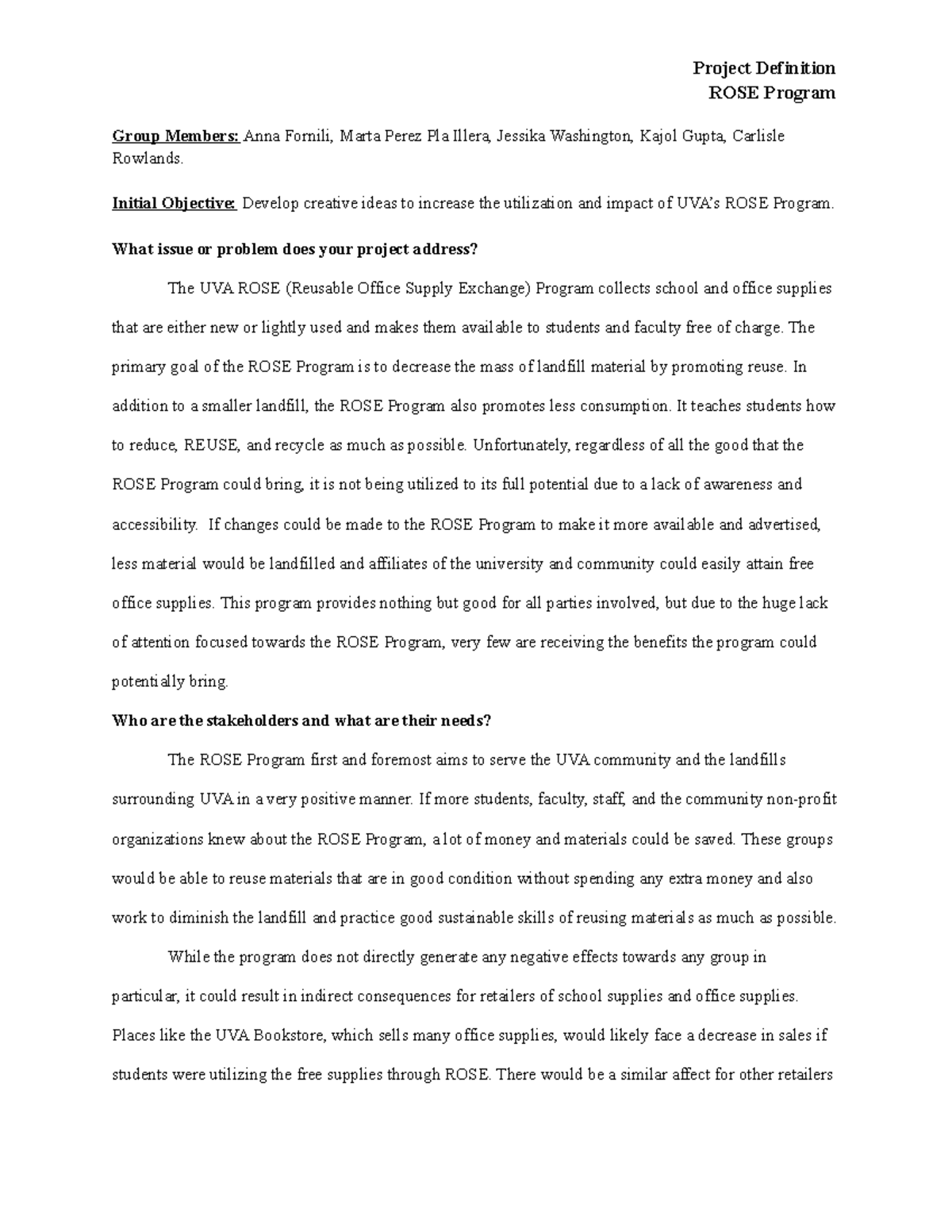 Roseprogram Project Definition - Project Definition ROSE Program Group ...