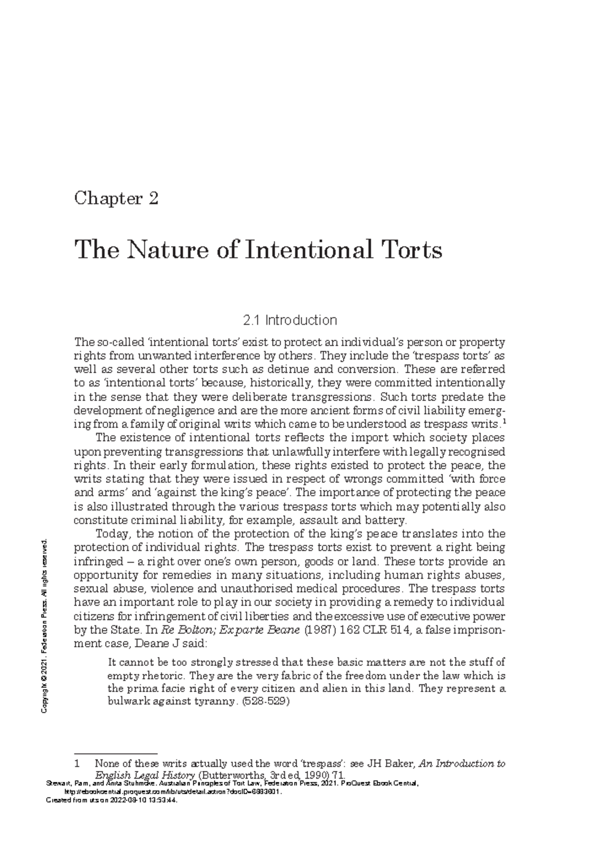 Australian Principles Of Tort Law Chapter 2 The Nature Of