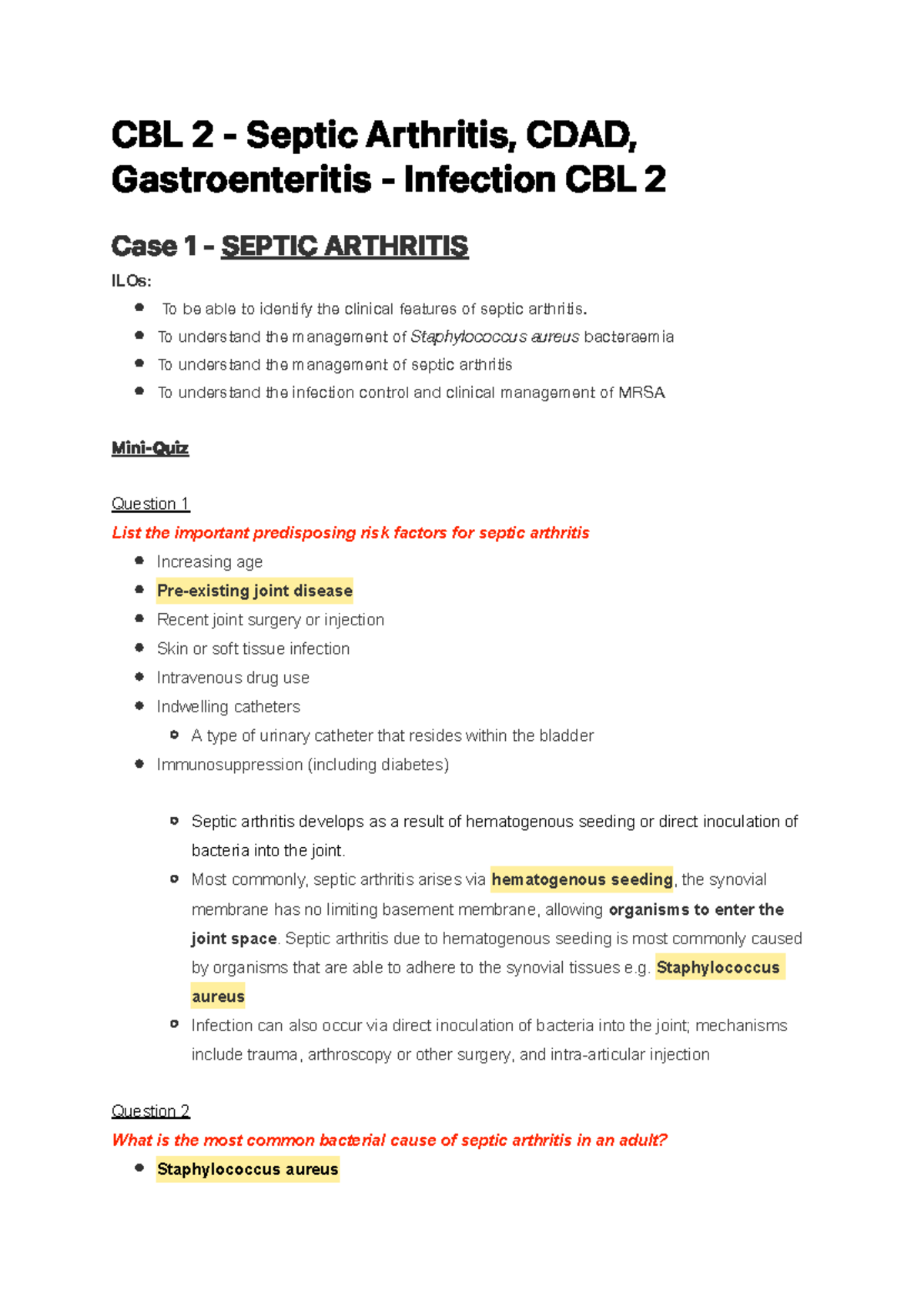 Septic Arthritis, CDAD, Gastroenteritis - Infection CBL 2 - C B L 2 - S ...