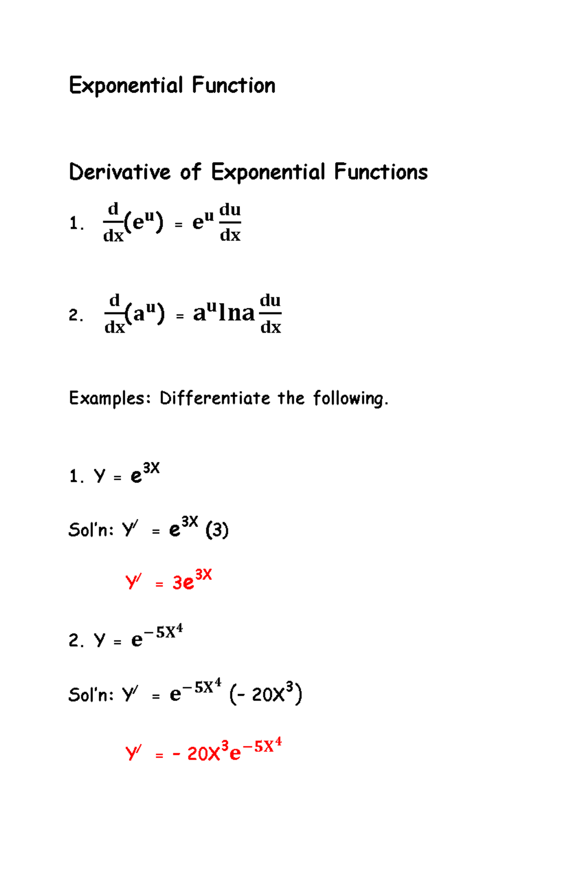 Exponential Function - ( ) = 2. ( ) = Examples: Differentiate the ...