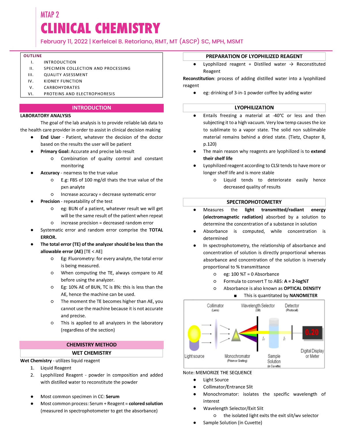 1A C Clin Chem - Lecture Notes - MTAP 2 CLINICAL CHEMISTRY February 11 ...