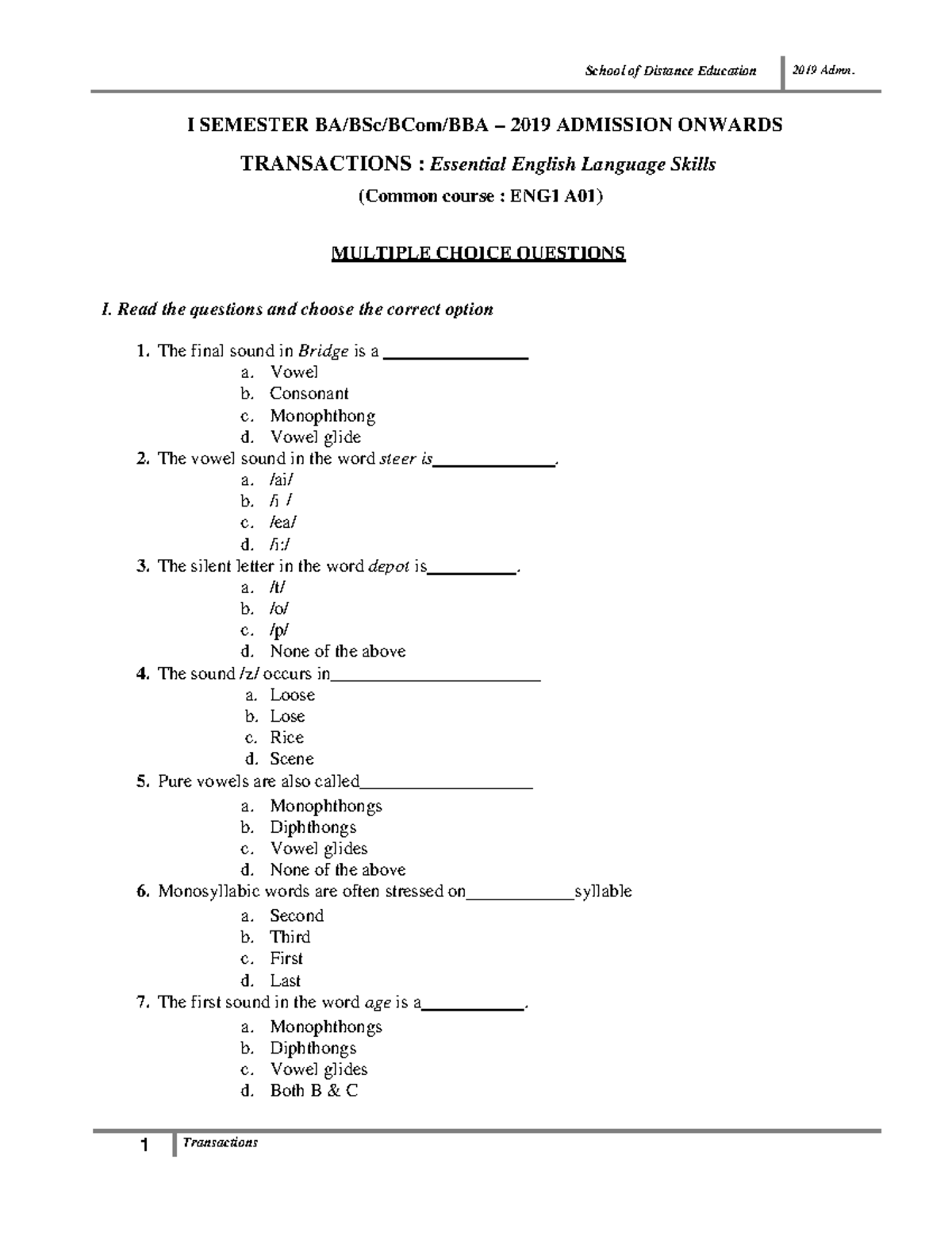 MCQ-Transactions - Multiple Choice Questions - I SEMESTER BA/BSc/BCom ...