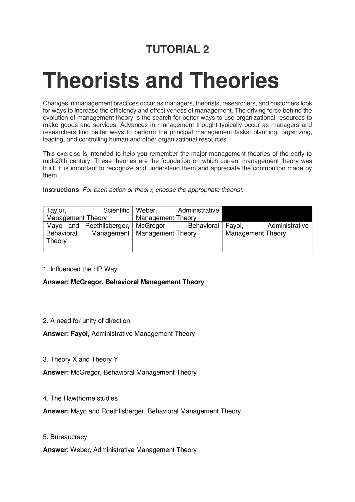 Tutorial 2 - ....... - TUTORIAL 2 Theorists And Theories Changes In ...