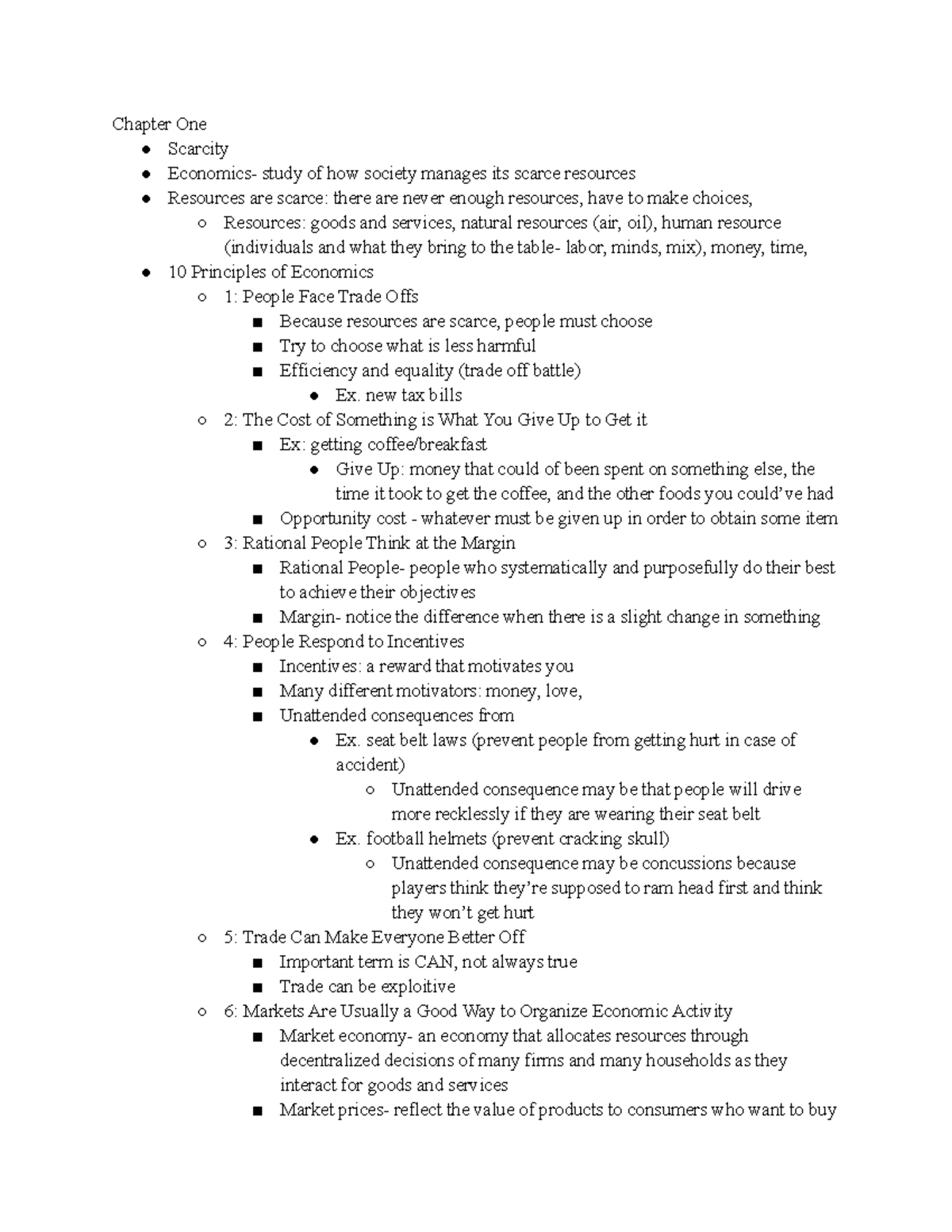 Micro Chapter 1 - Lecture notes 1 - Chapter One Scarcity Economics ...