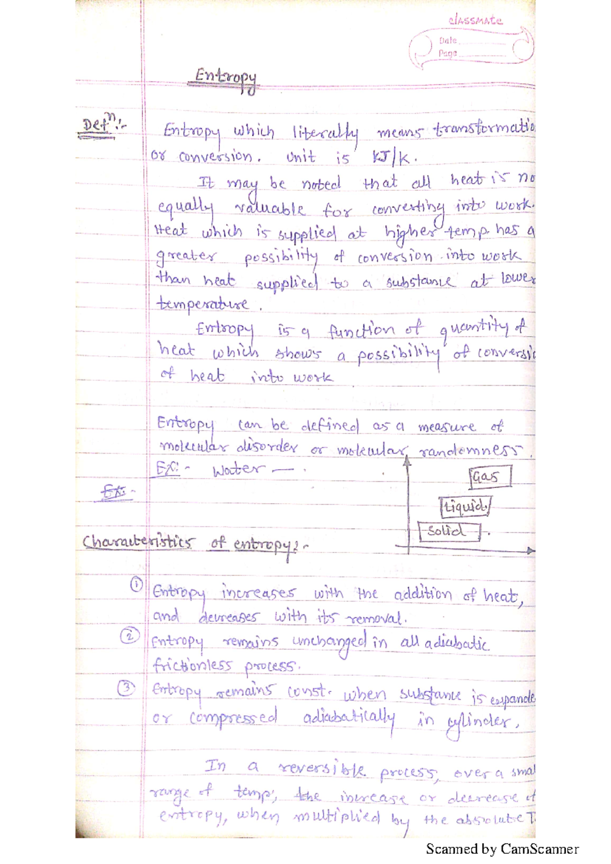 ETD 2019 pattern UNIT 2 - classmate Date Page Entropy Def: Entropy ...