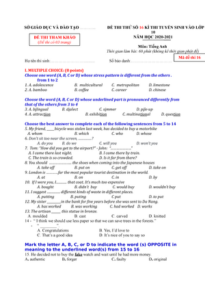 16 Gia Du Va Ta Thi Th 16 Thi Tuy Sinh Va 10 Ho Ti Ng Anh Th Gian 60 Ph Kh Ng Th Gian Ph Th Sinh Danh Multiple Choice