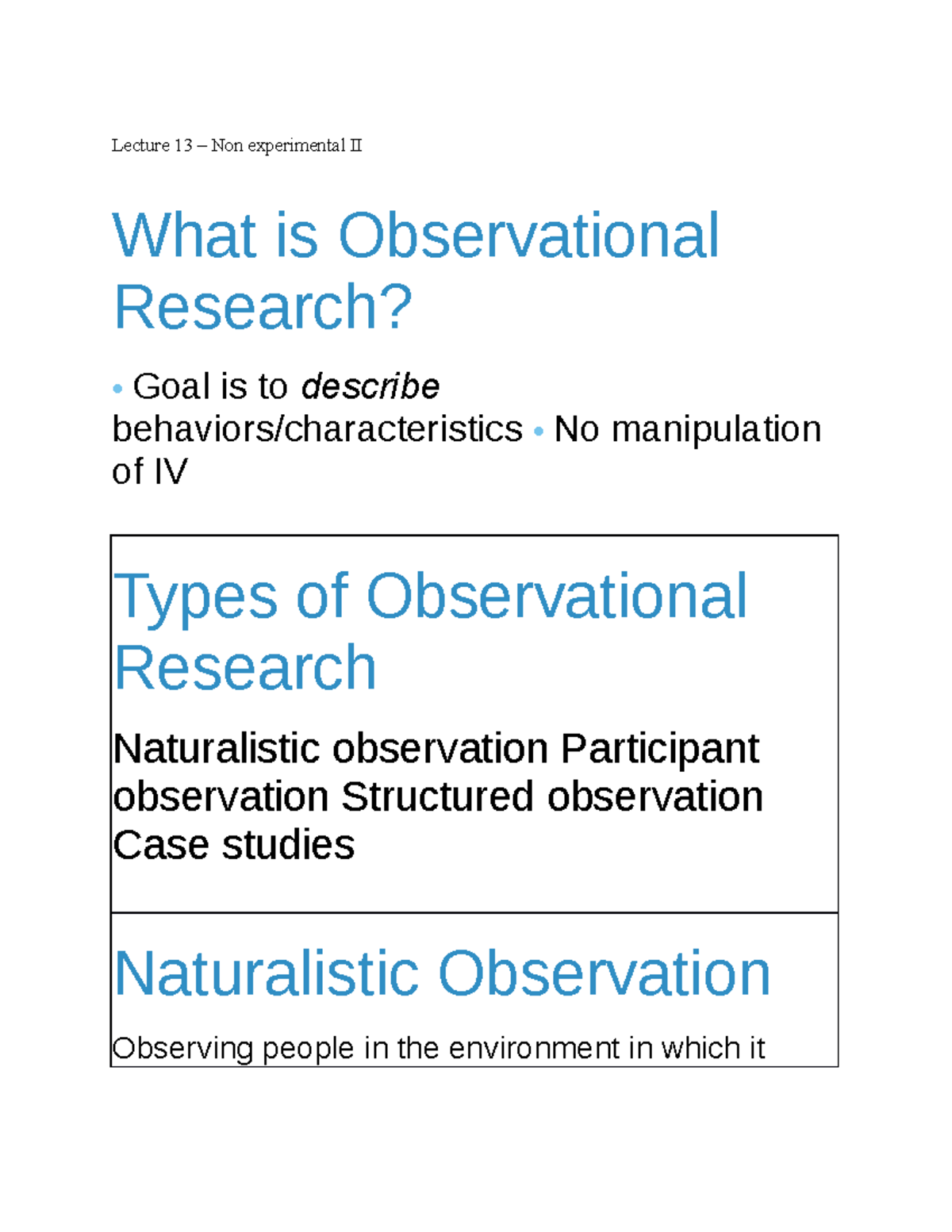 observational non experimental research