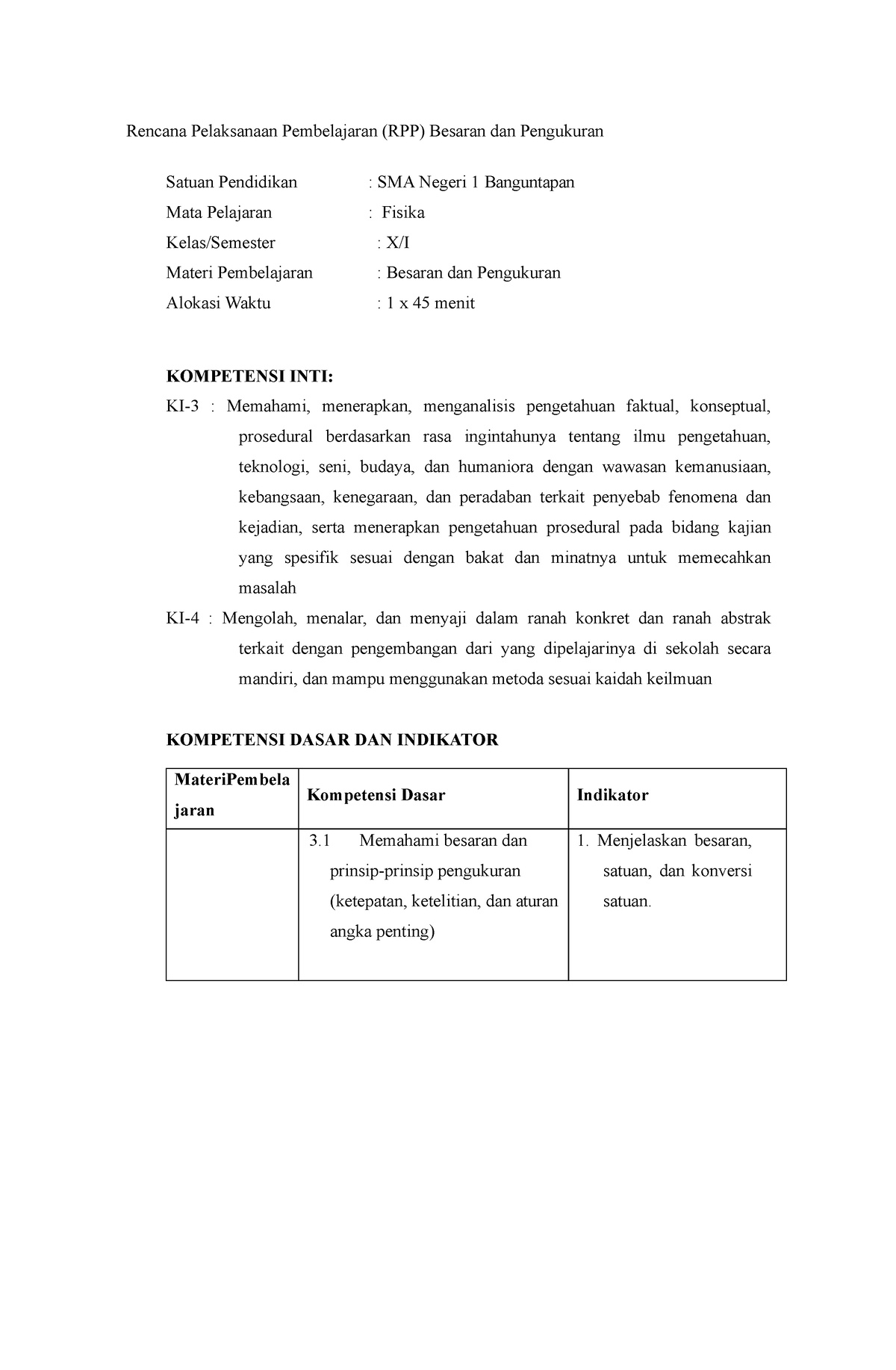 Rencana Pelaksanaan Pembelajaran (RPP) Besaran Dan Pengukuran - MATERI ...