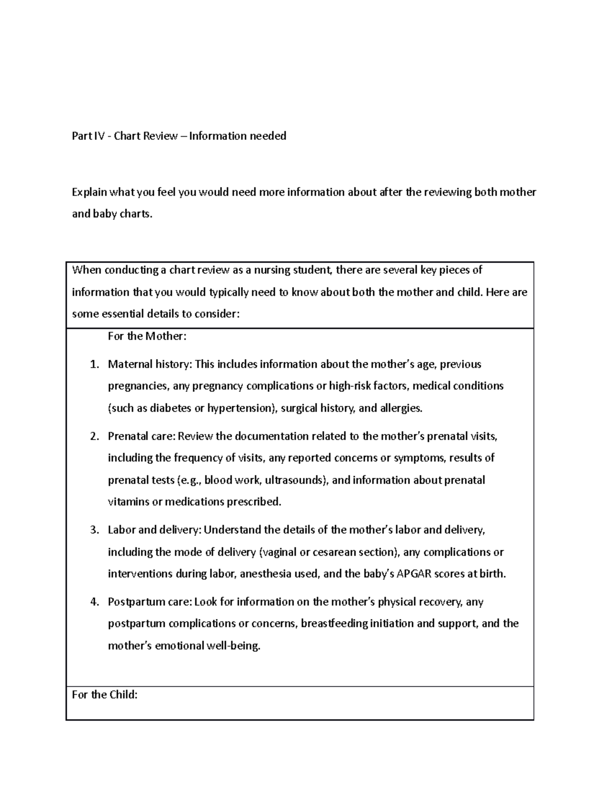 Part IV - Charts Review 1 - When conducting a chart review as a nursing