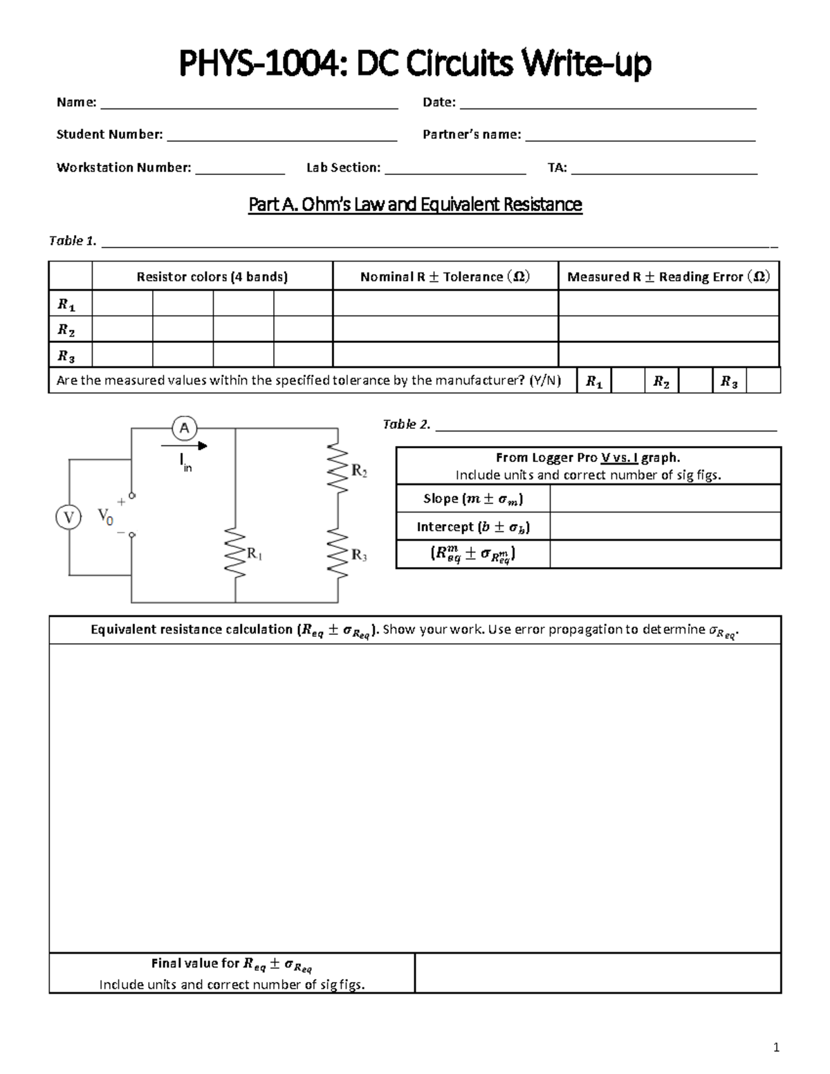 DC Circuits Write-Up - Lab 2 - 1 PHYS- 1004 : DC Circuits Write-up Name ...