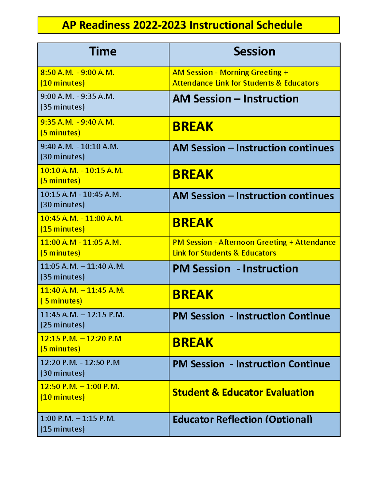 UCLA APR 2022-23 Instructional Schedule - Time Session 8: 50 A. - 9 : 0 ...