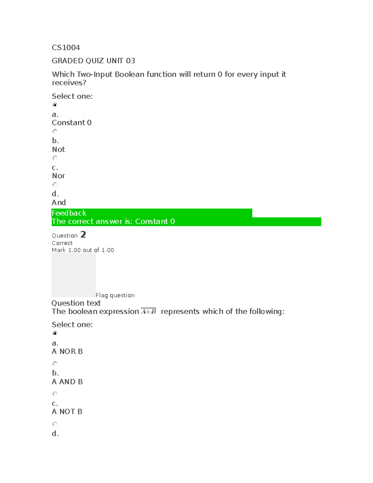 CS1104 Graded Quiz Unit03 - CS GRADED QUIZ UNIT 03 Which Two-Input ...