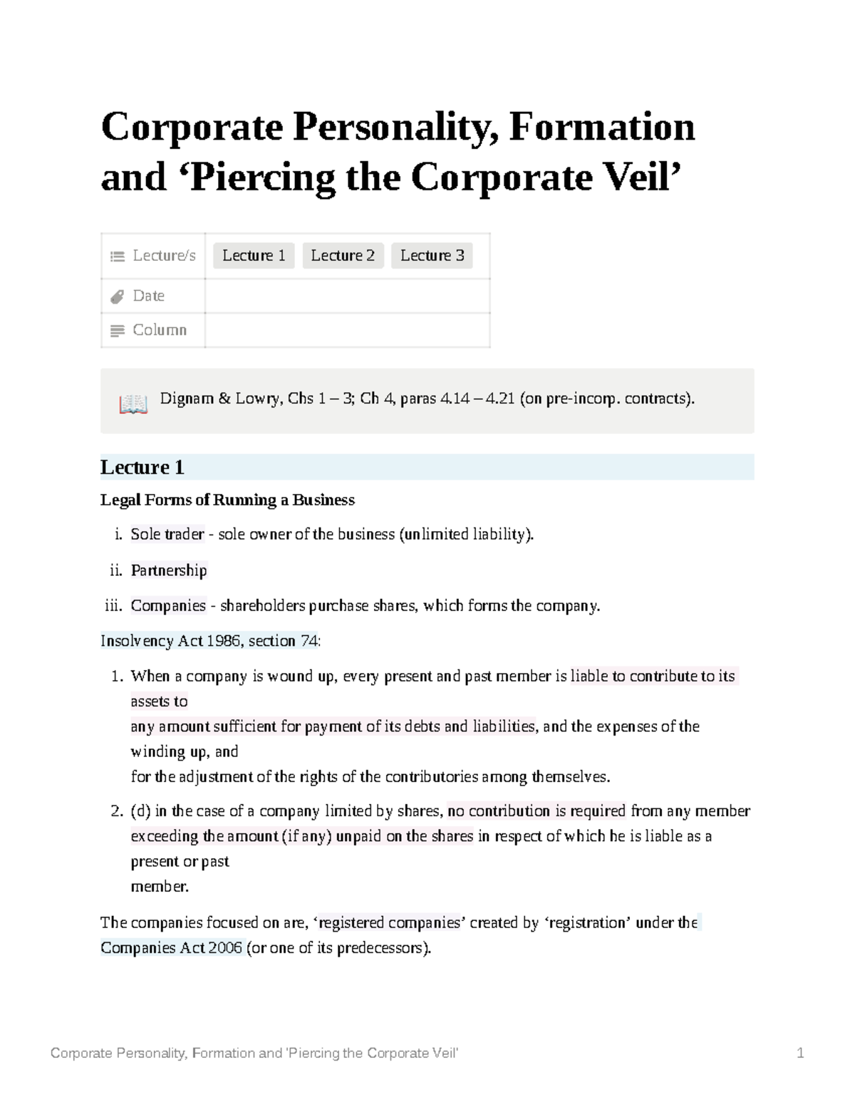 Corporate Personality Formation and Piercing the Corporate Veil