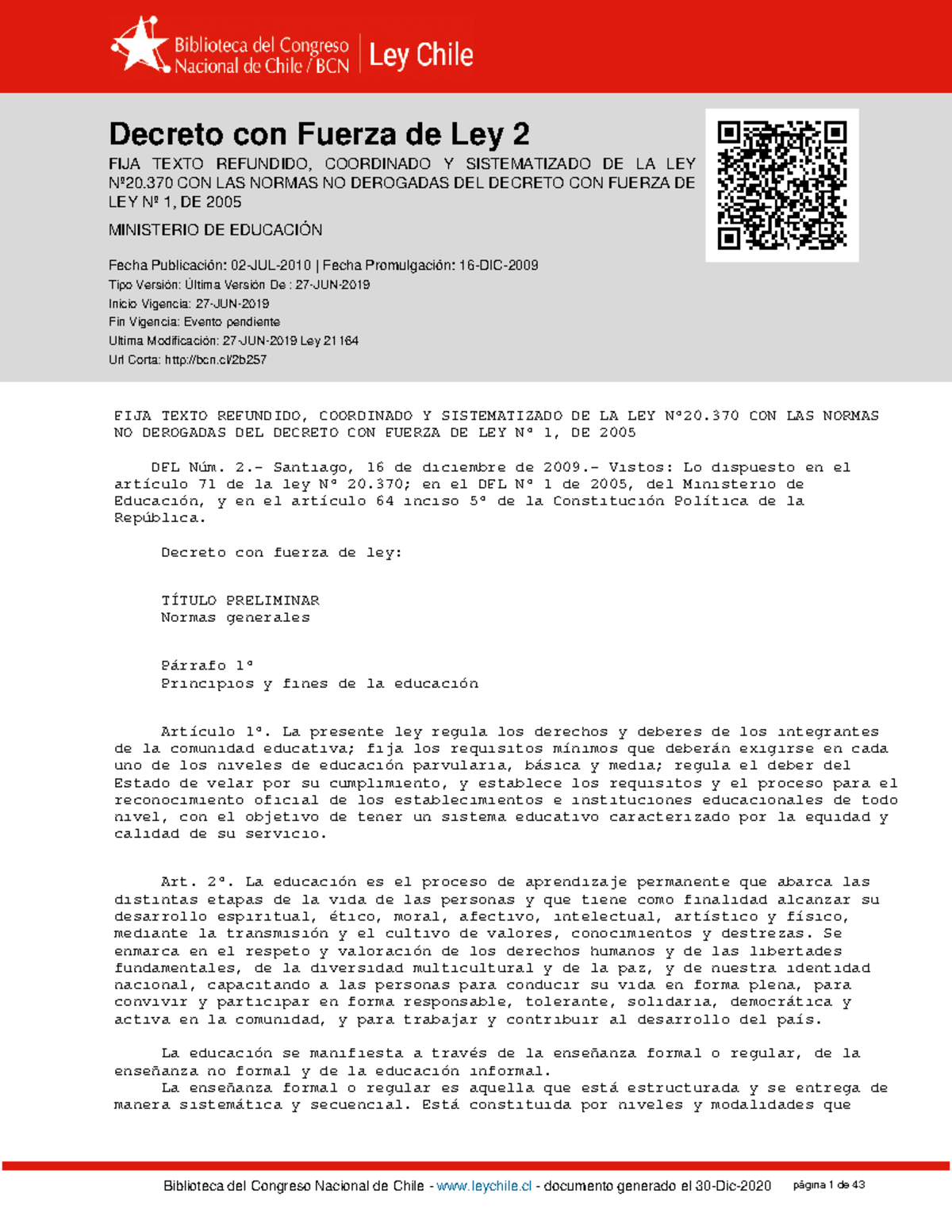 Ley General de Educación - Decreto con Fuerza de Ley 2 FIJA TEXTO ...