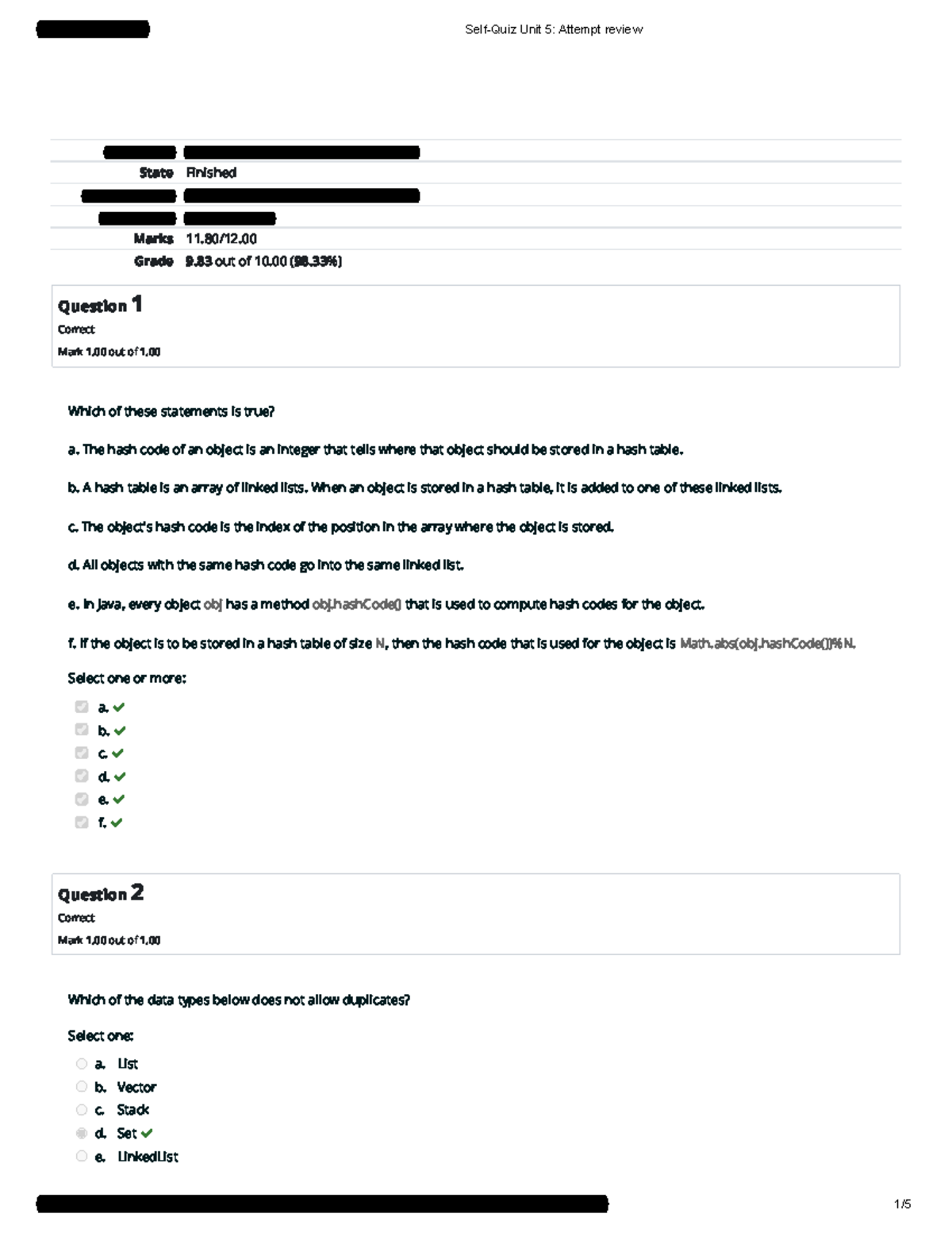 Self-Quiz Unit 5 Attempt Review - Started On Wednesday, 11 October 2023 ...