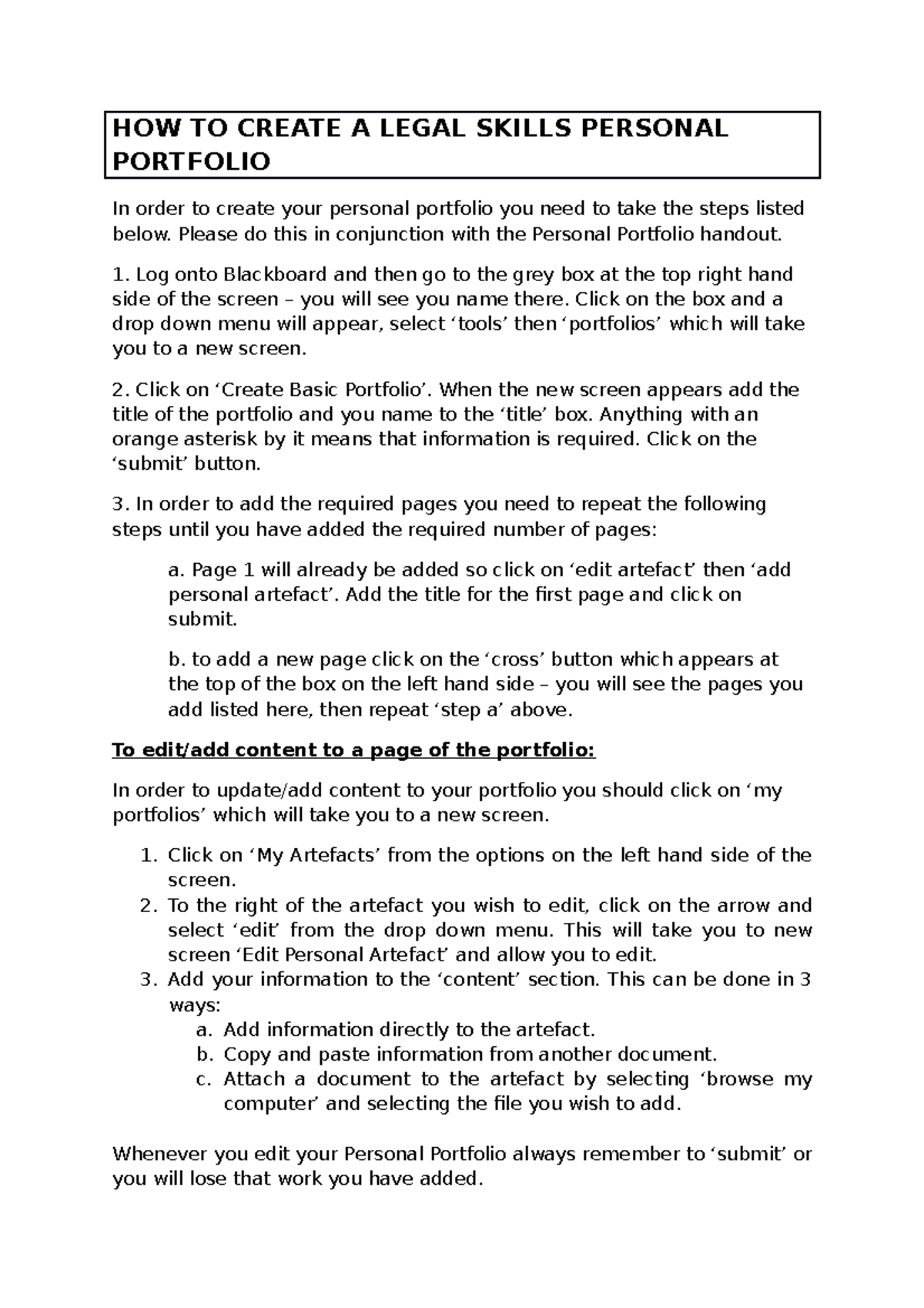 HOW TO Create A Legal Skills Personal Portfolio(1) HOW TO CREATE A