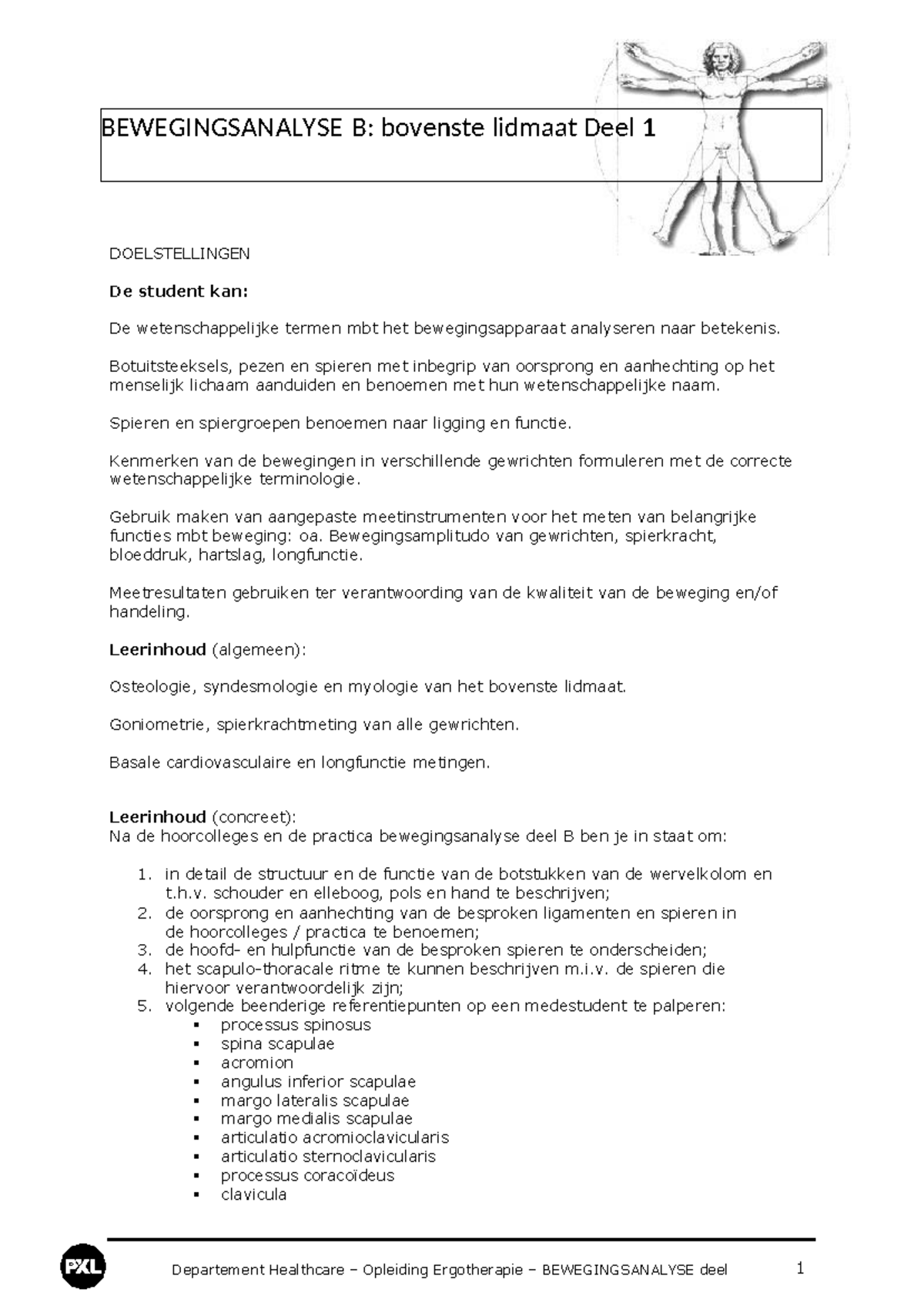 Werkboek Bewegingsanalyse B Deel 1 2324 - BEWEGINGSANALYSE B: Bovenste ...