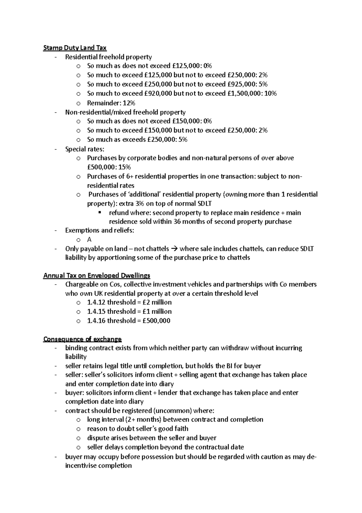 Stamp duty land tax law lecture notes Stamp Duty Land Tax