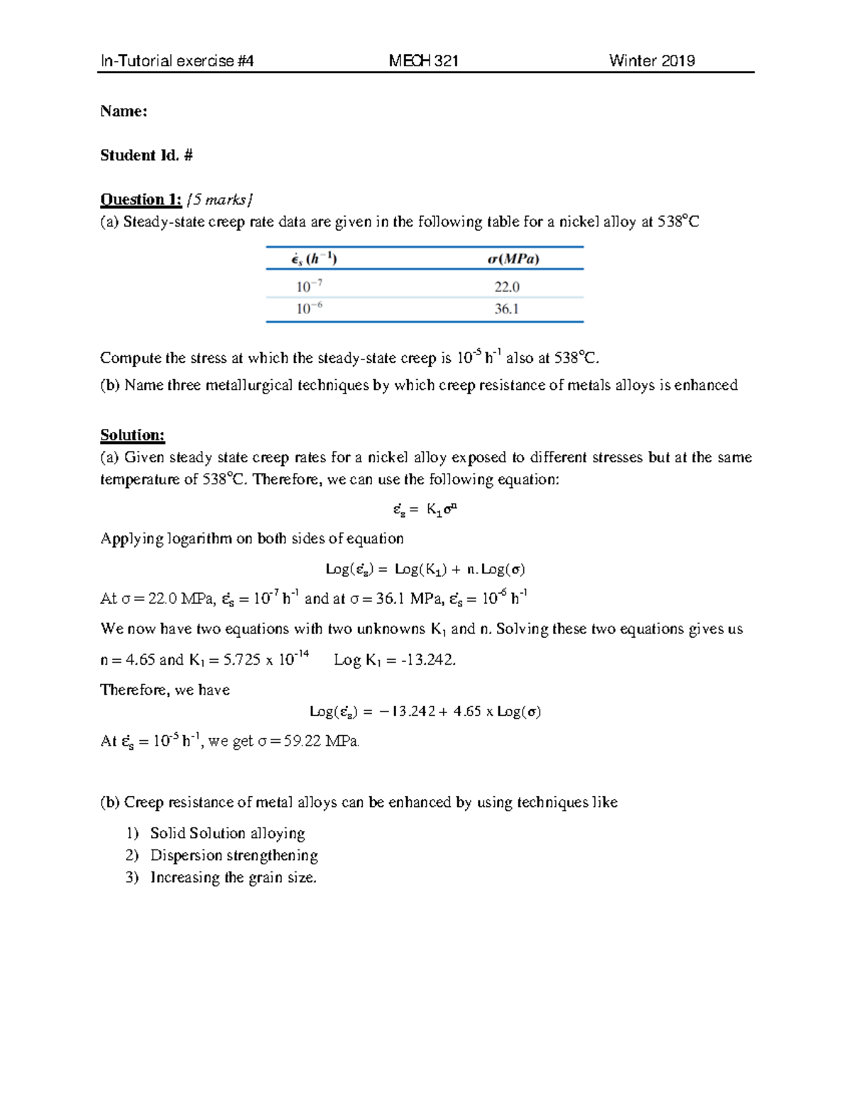 In-Tutorial Exercise 4 MECH 321 - In-Tutorial exercise #4 MECH 321 ...