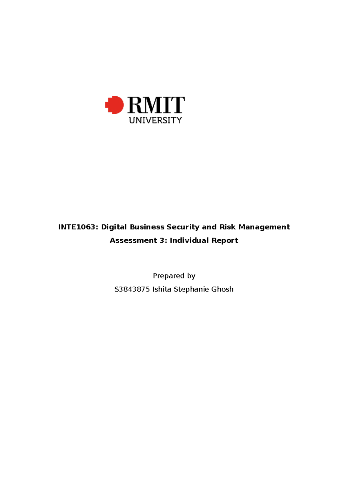 Assignment 3 Digital Sec - Inte1063: Digital Business Security And Risk 