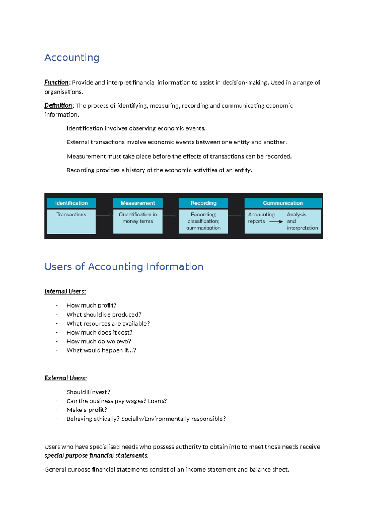 ACCT1011 Lecture 1 Notes - Accounting Function: Provide and interpret ...