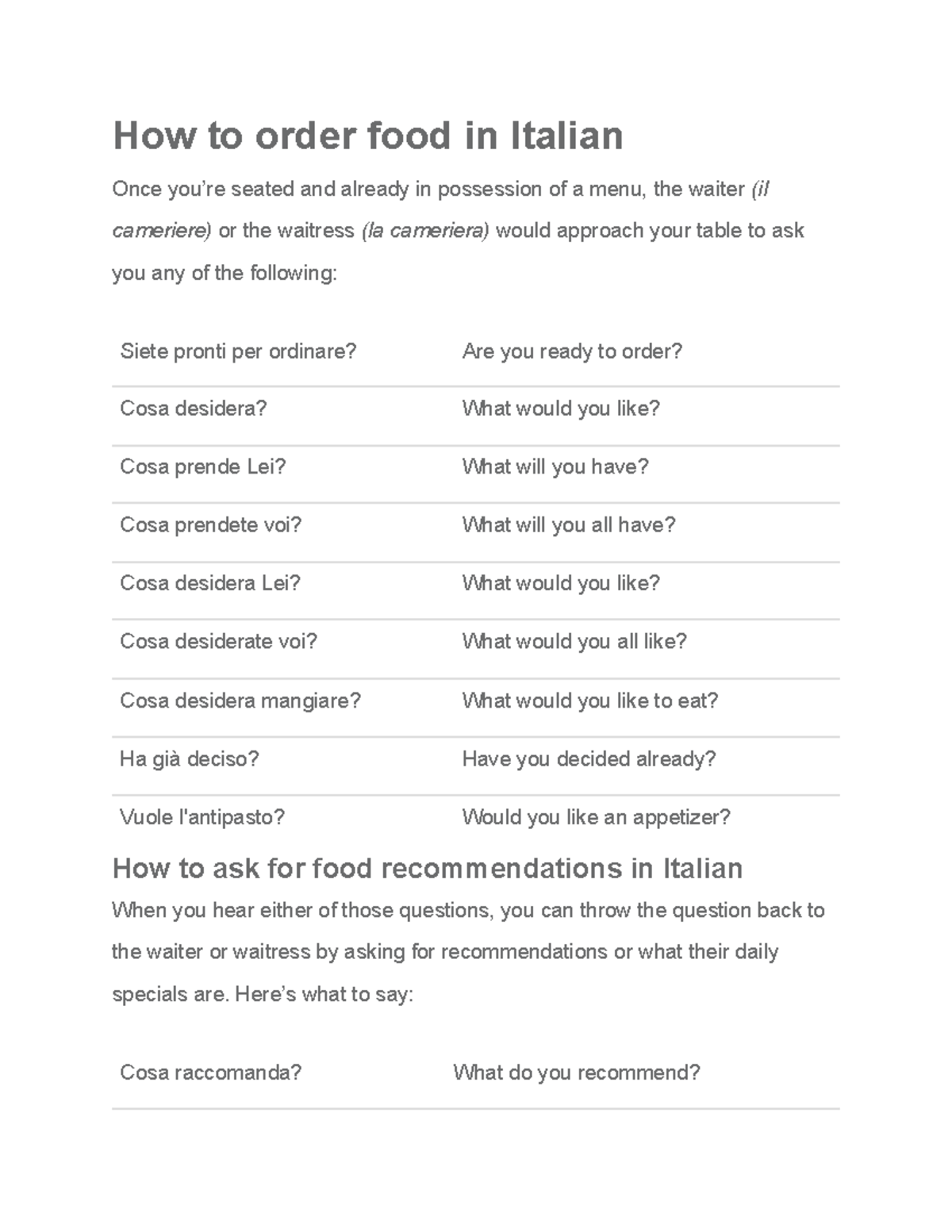 How to order food in Italian Here’s what to say Cosa