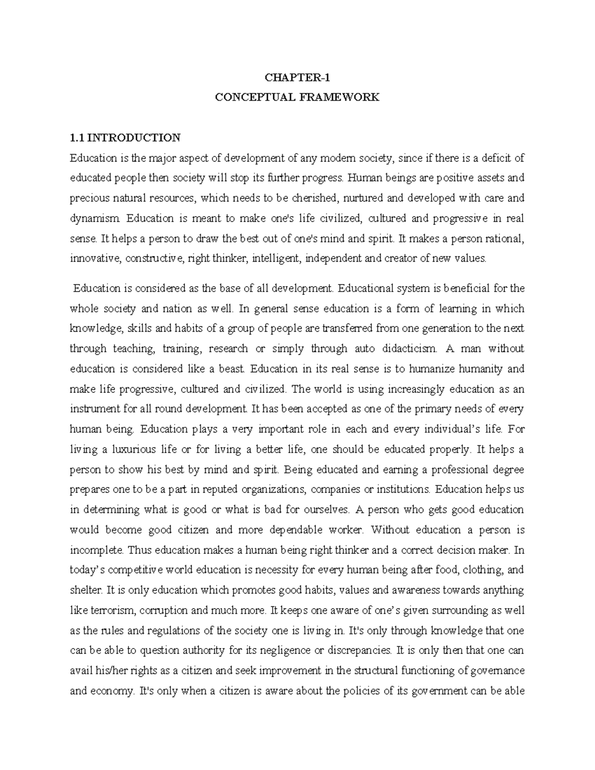Chapter-1 - THE FIRST CHAPTER OF M.Ed - CHAPTER- CONCEPTUAL FRAMEWORK 1 ...