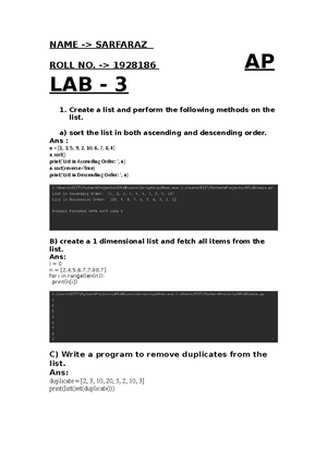 Aplab 2 - advanced programming lab material. - NAME : SARFARAZ ROLL ...