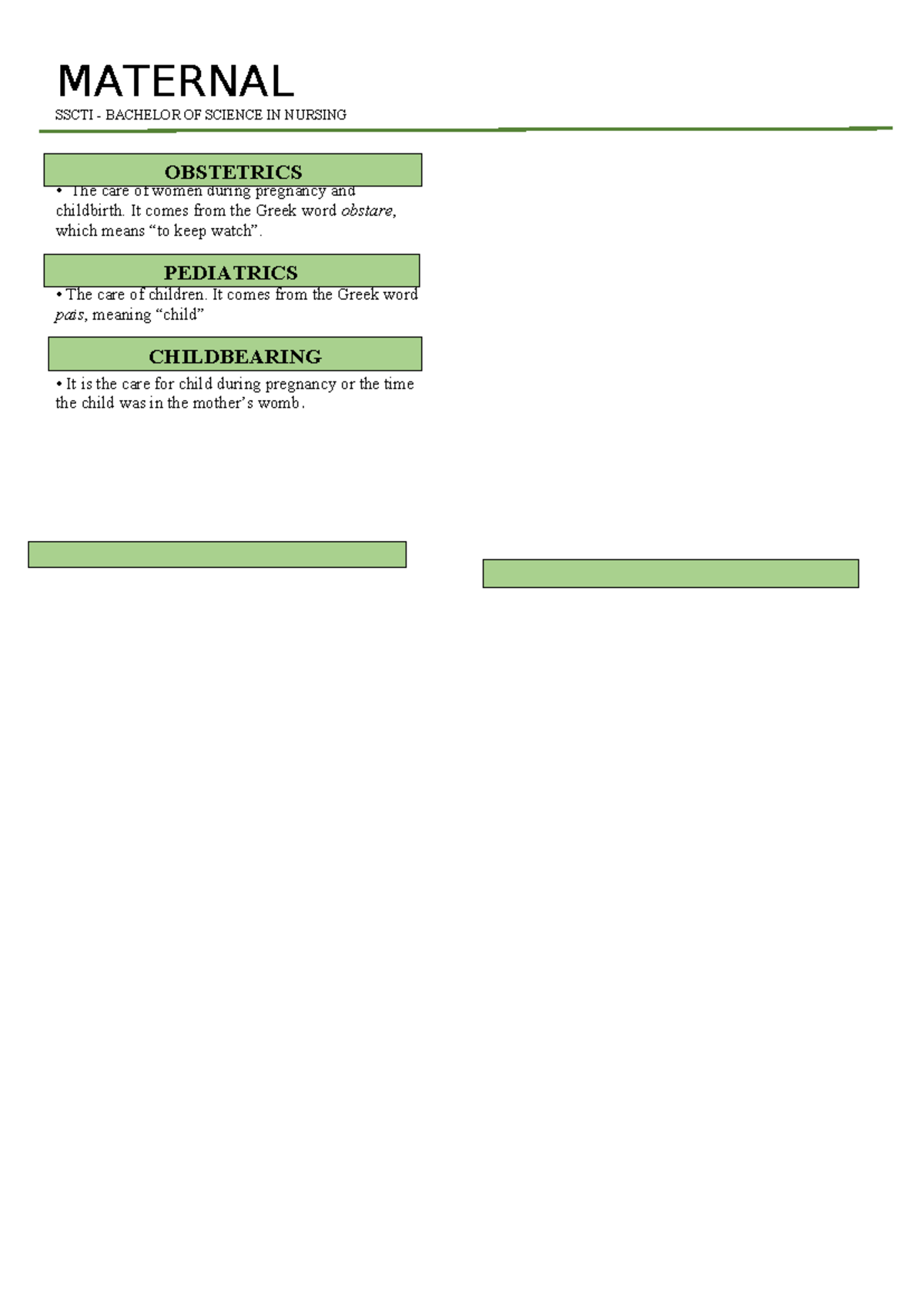 Maternal BSNursing MATERNAL SSCTI BACHELOR OF SCIENCE IN NURSING