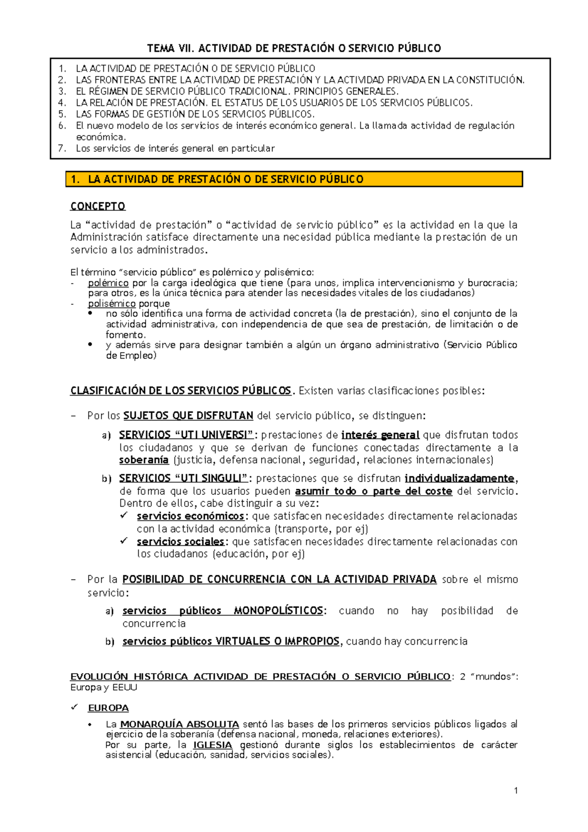 TEMA VII Actividad De Prestación O Servicio Público - TEMA VII ...