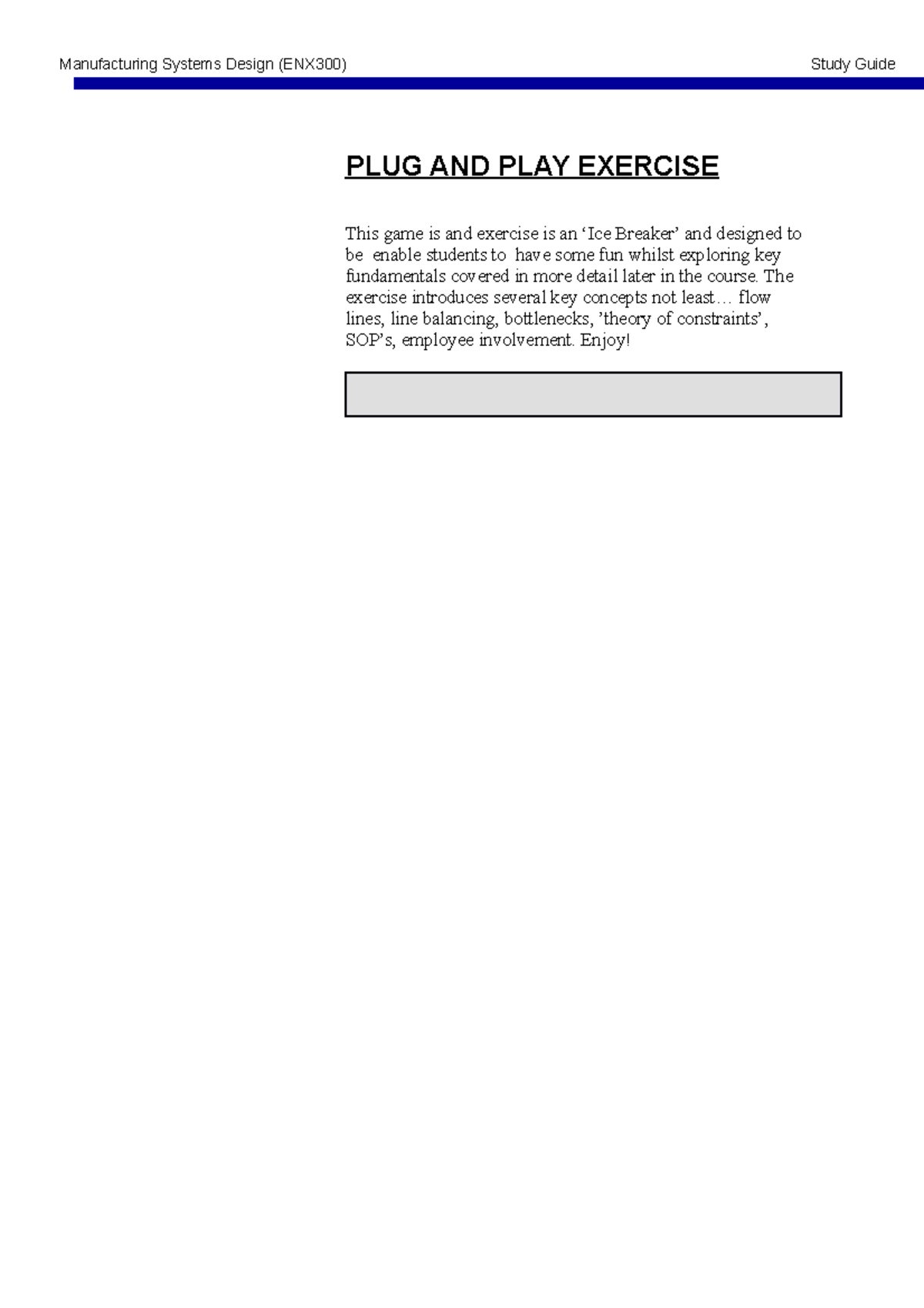 Plug and Play game Mr. Ken Robson PLUG AND PLAY EXERCISE This game