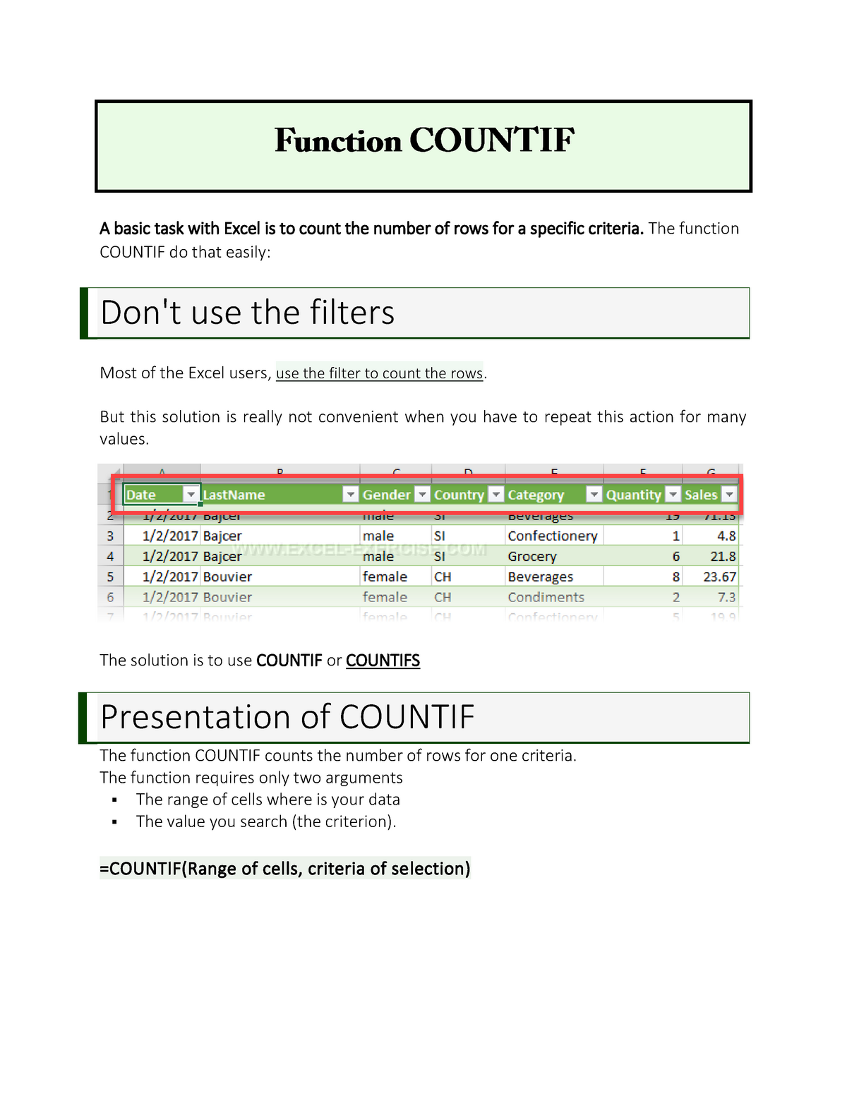 Countif In Rows Excel