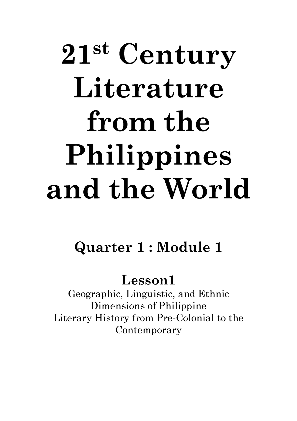 21st Century Literature - Q1 M1 - 21 St Century Literature From The ...