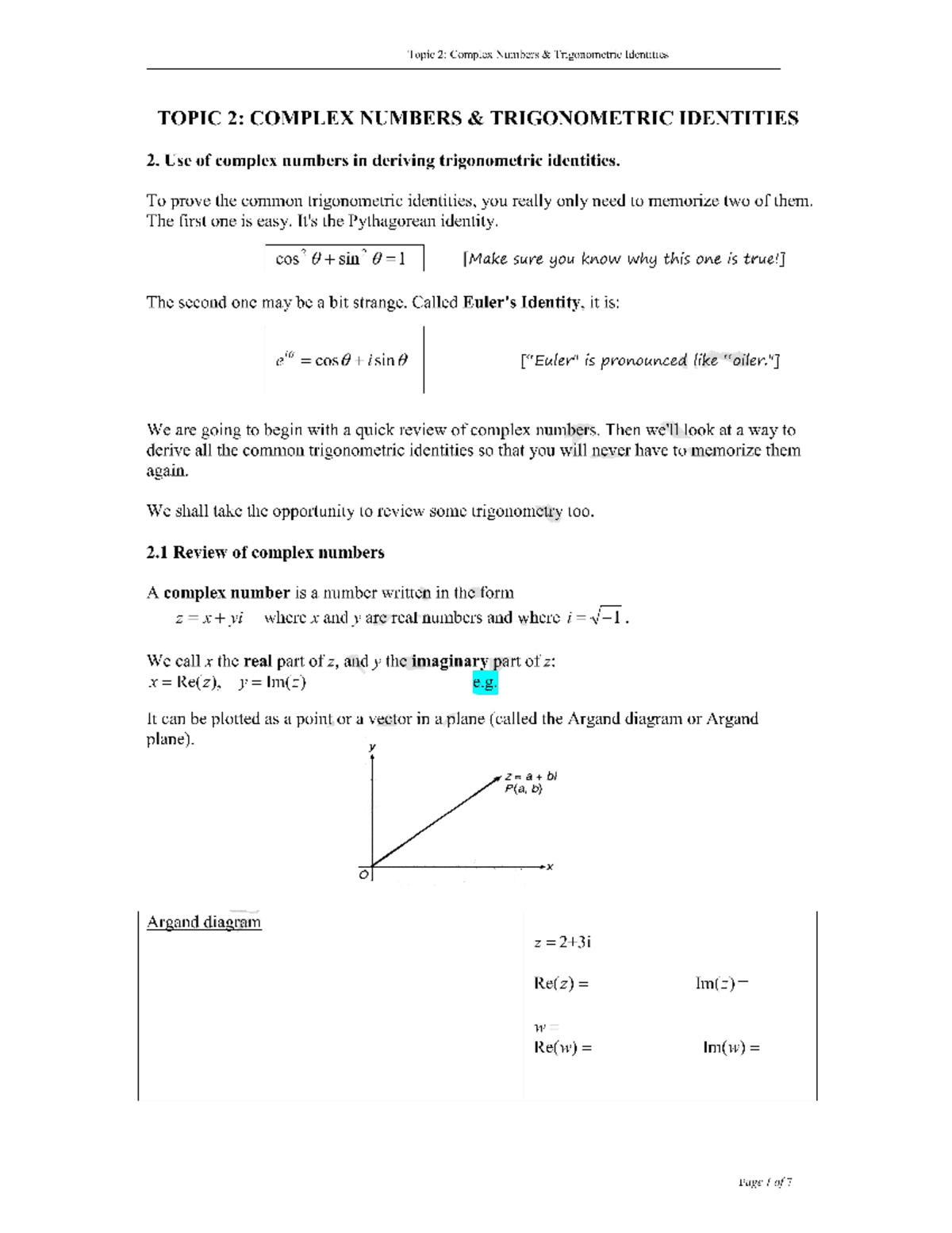 CMA6114 Topic 2 Complex Num+Trig Identities - Topic 2: Complex Numbers ...