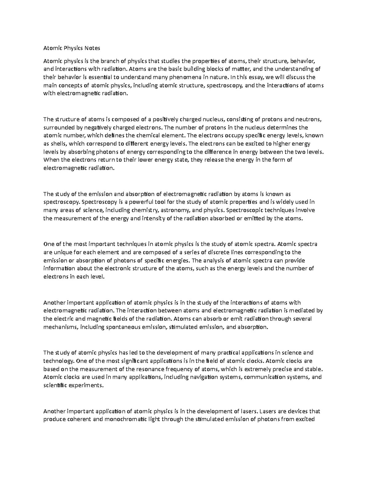 Atomic Physics Notes - Atomic Physics Notes Atomic physics is the ...