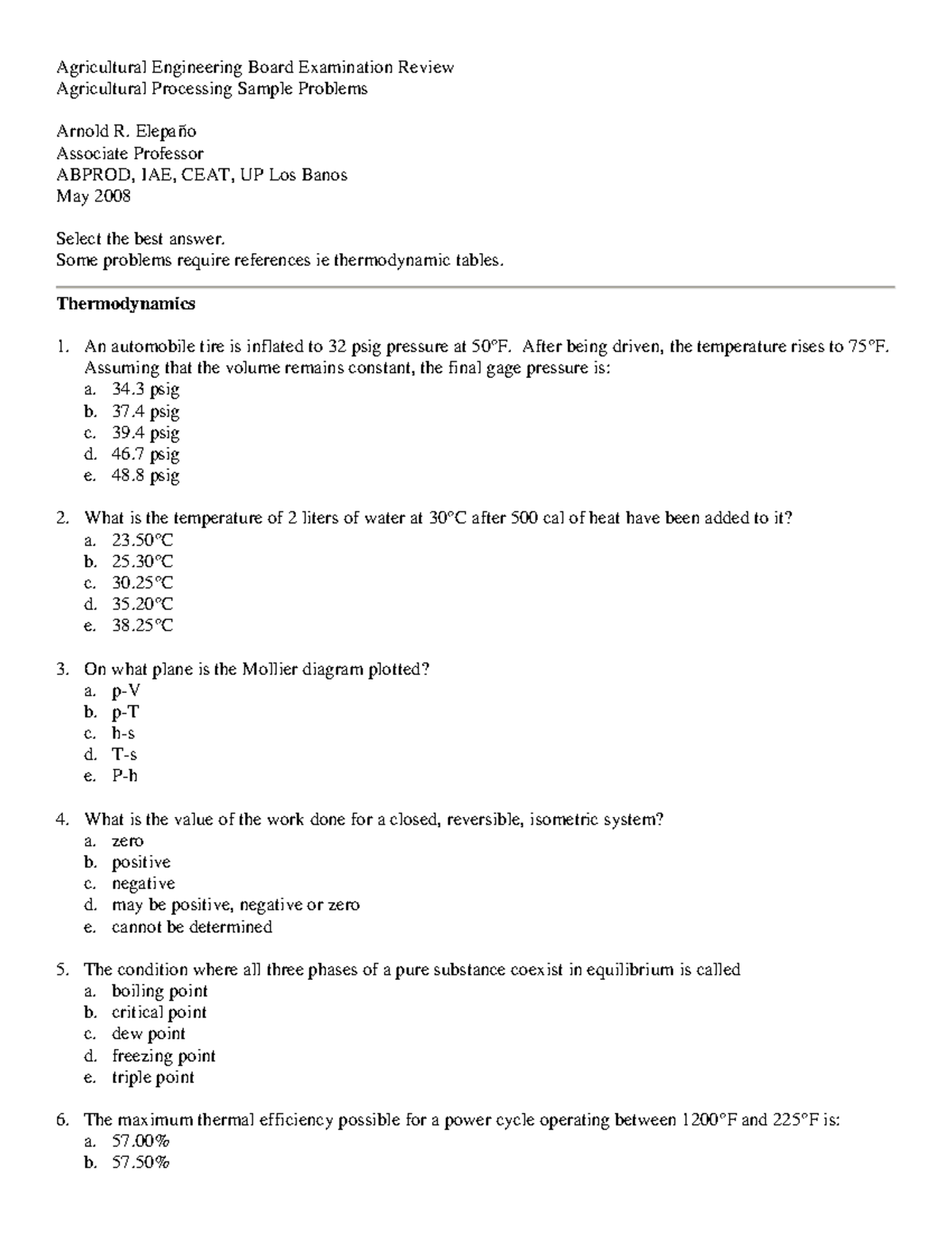 Agricultural Processing Sample Problems (Agricultural Engineering Board ...