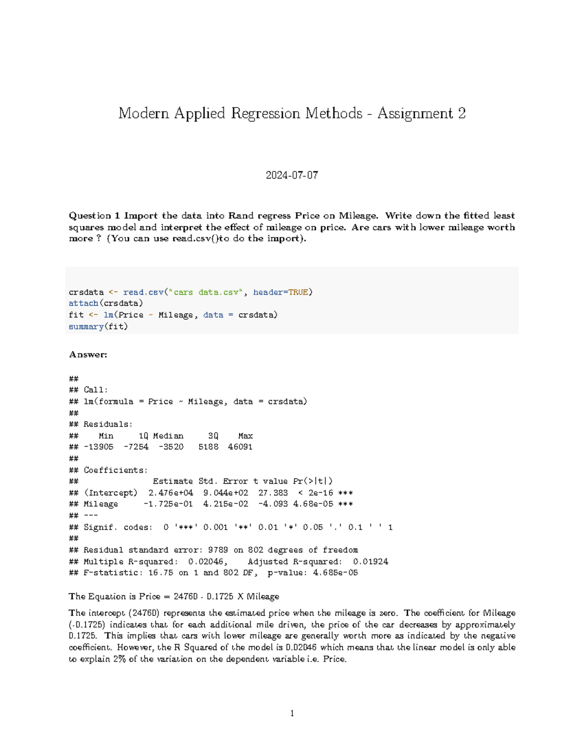 MARM Assignment 2 - Regression Solution of cars dataset - Modern ...