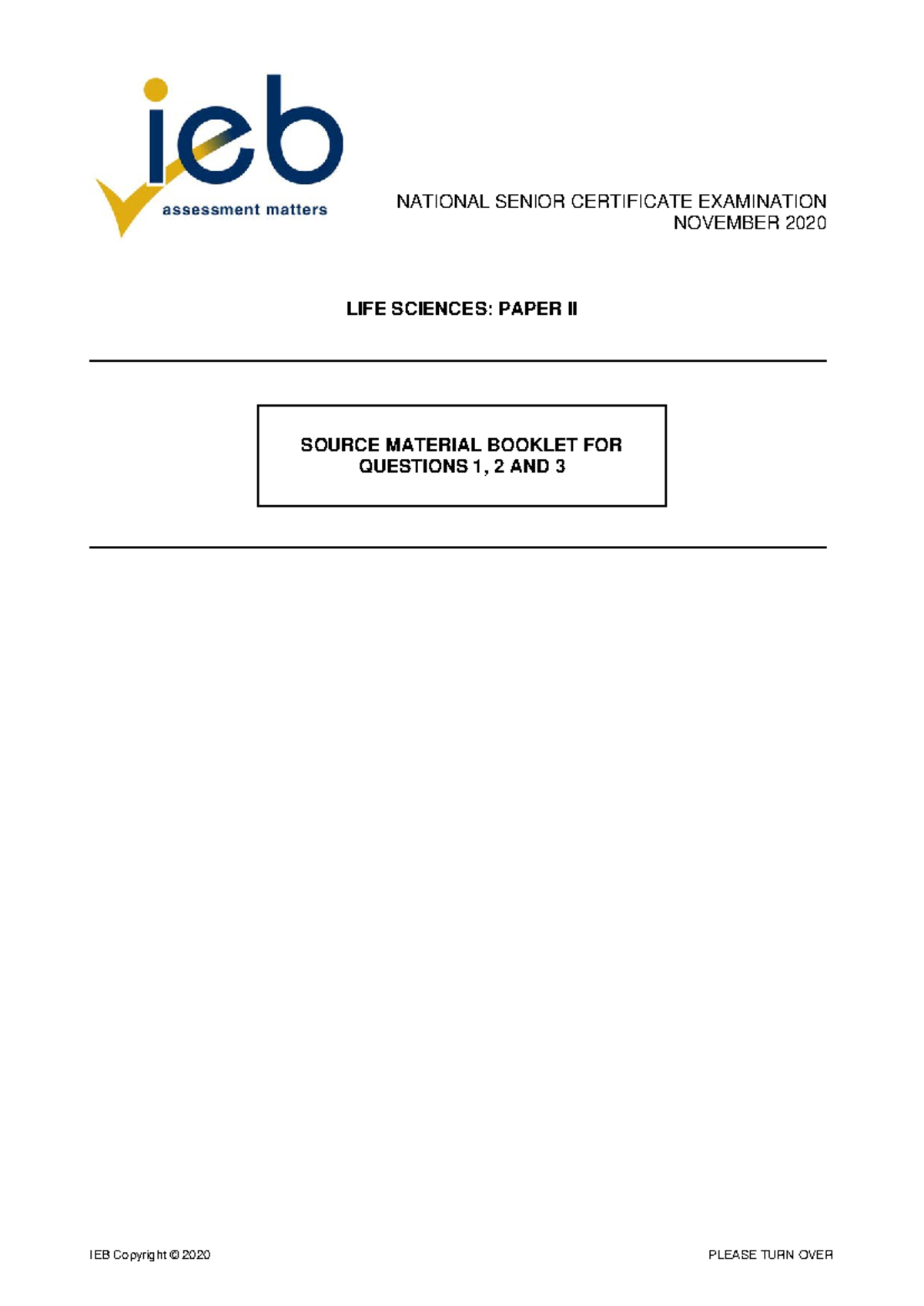 Life Science 2020 P2 Source Booklet - IEB Copyright © 2020 PLEASE TURN ...