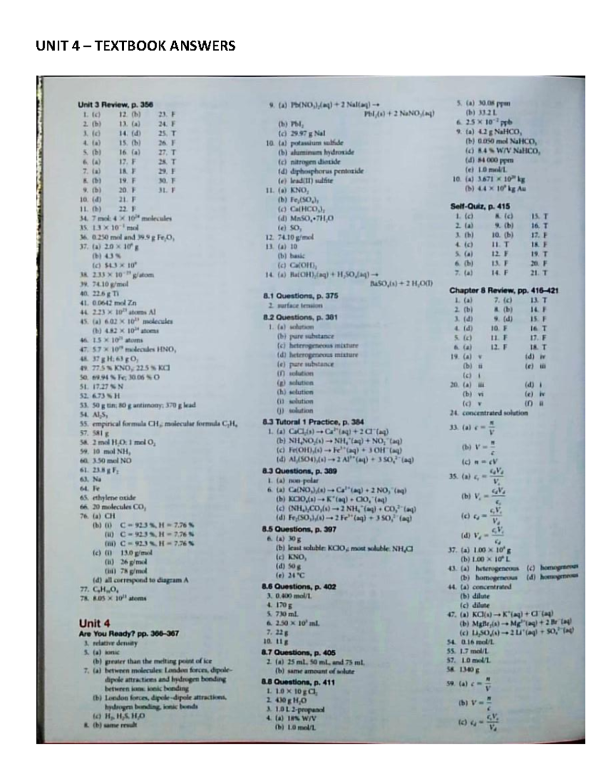 UNIT 4 Textbook Answers - UNIT Unit 3 Review, p. 356 9. (a) 5. (a) 30 ...