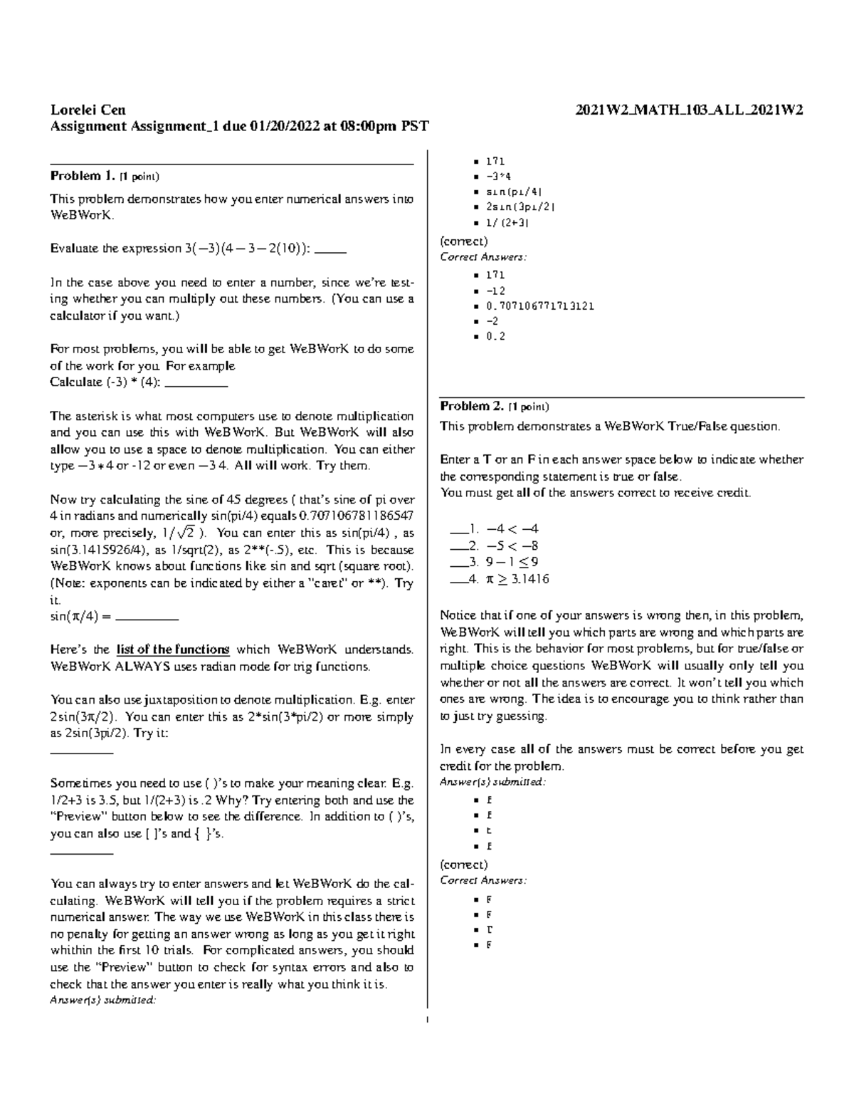 Math103 integral calculus Assignment 1 answers - MATH103 - UBC - Studocu