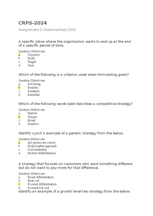 Corporate Strategy Assignment 3 Question Paper - Corporate Strategy ...