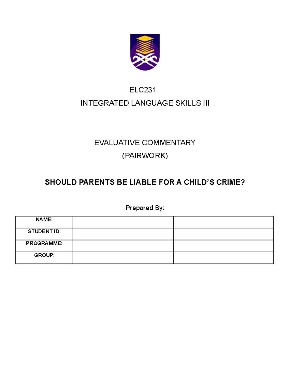 Elc231 Evaluative Commentary Elc Advanced Language Uitm Studocu